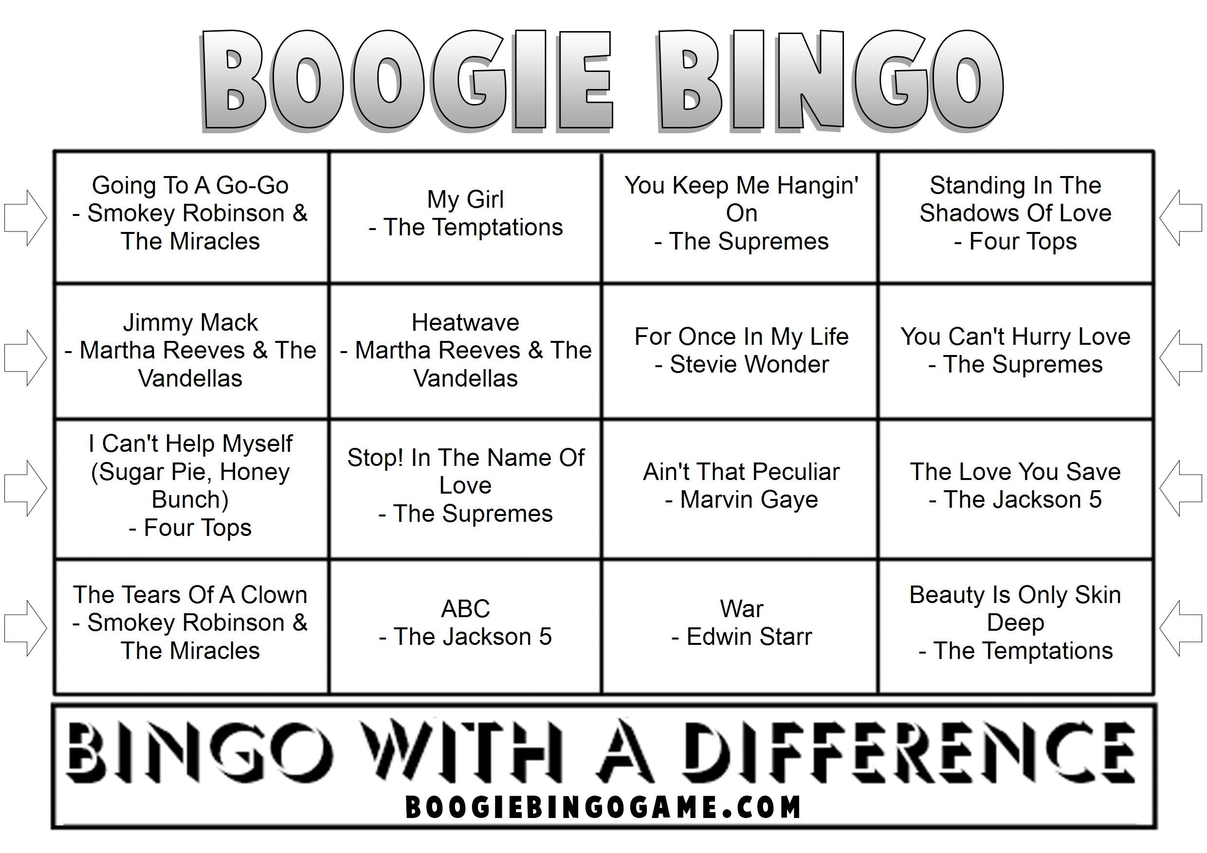 Game 117 | Motown Madness | Boogie Bingo | Printable Music Bingo Tickets