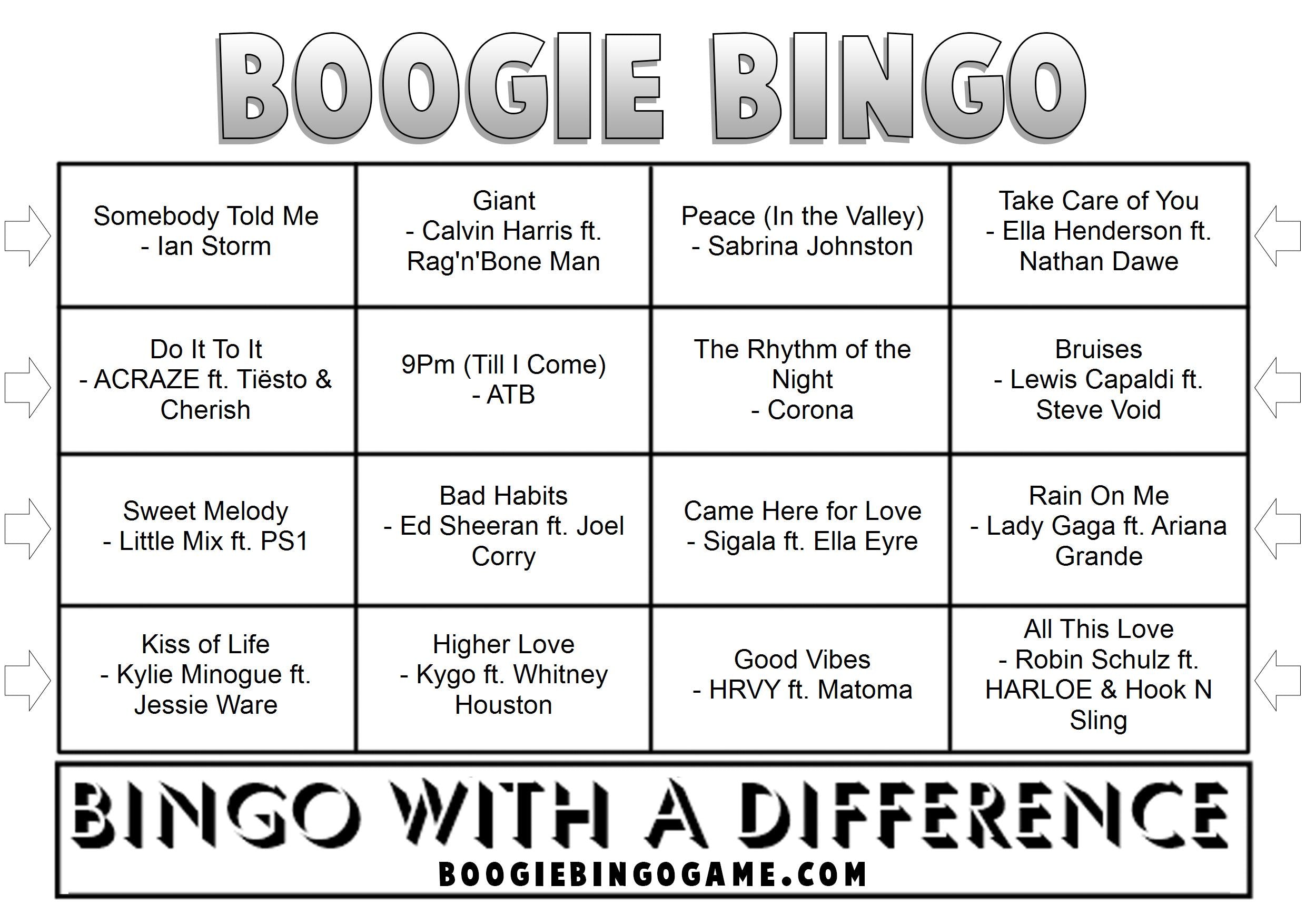 Game 97 | Work It | Boogie Bingo | Printable Music Bingo Tickets