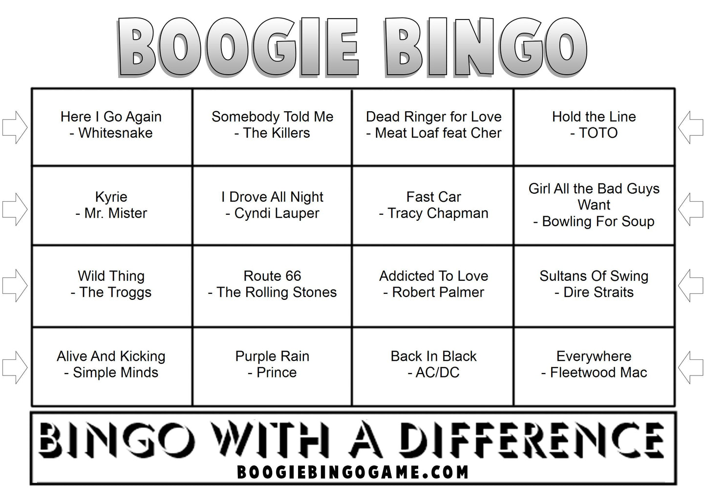 Game 80 | Drivetime Anthems | Boogie Bingo | Printed Music Bingo Tickets