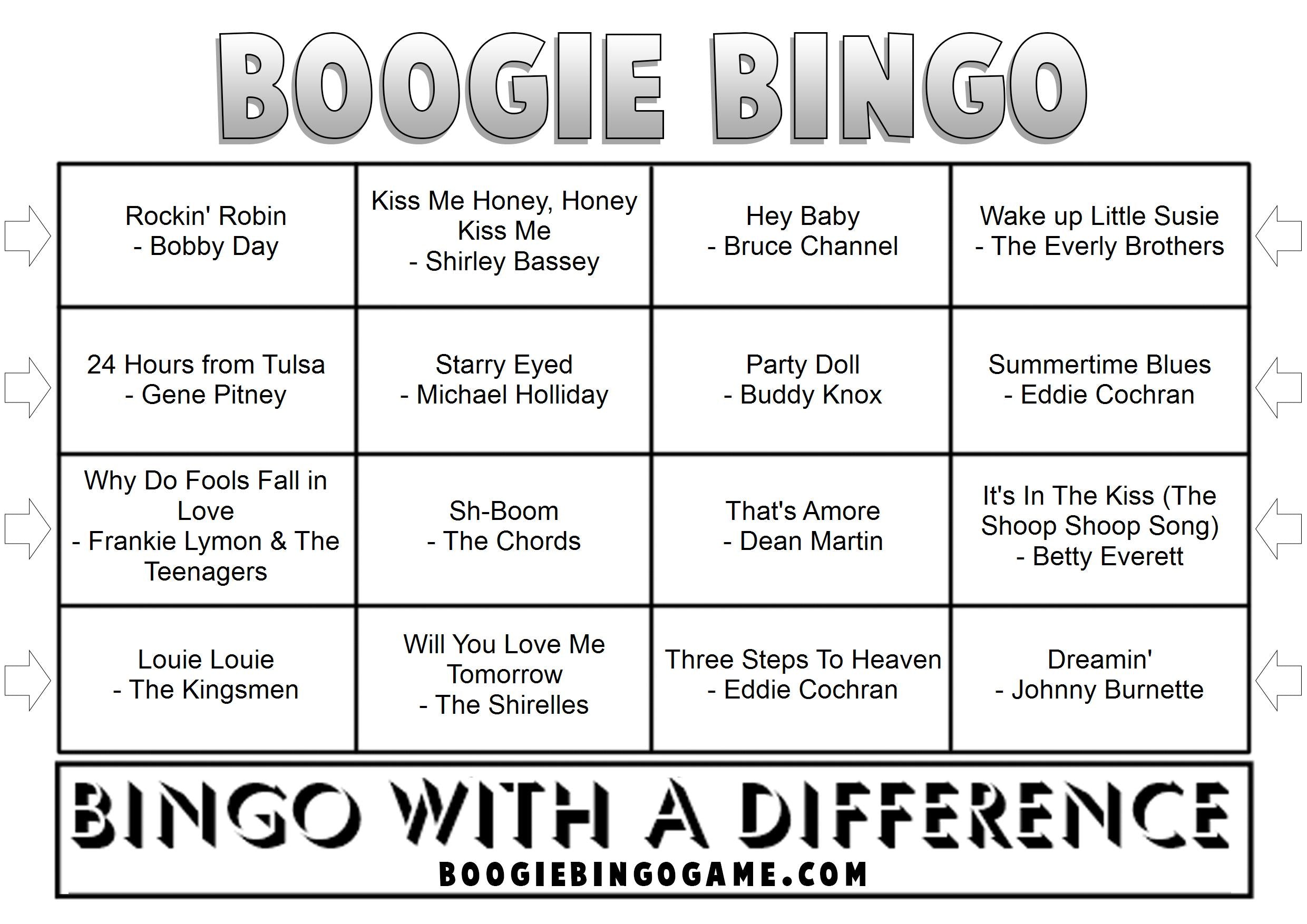 Game 92 | 50s and 60s American Diner | Boogie Bingo | Printable Music Bingo Tickets