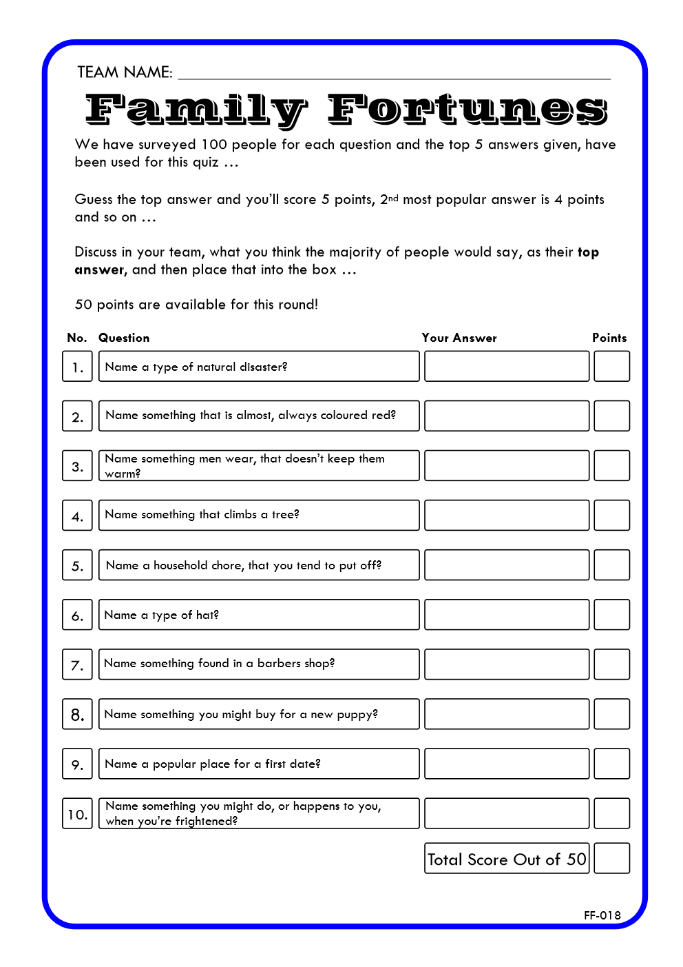 Family Fortunes Game 18 | Family Fortunes Questions And Answers | Instant Download