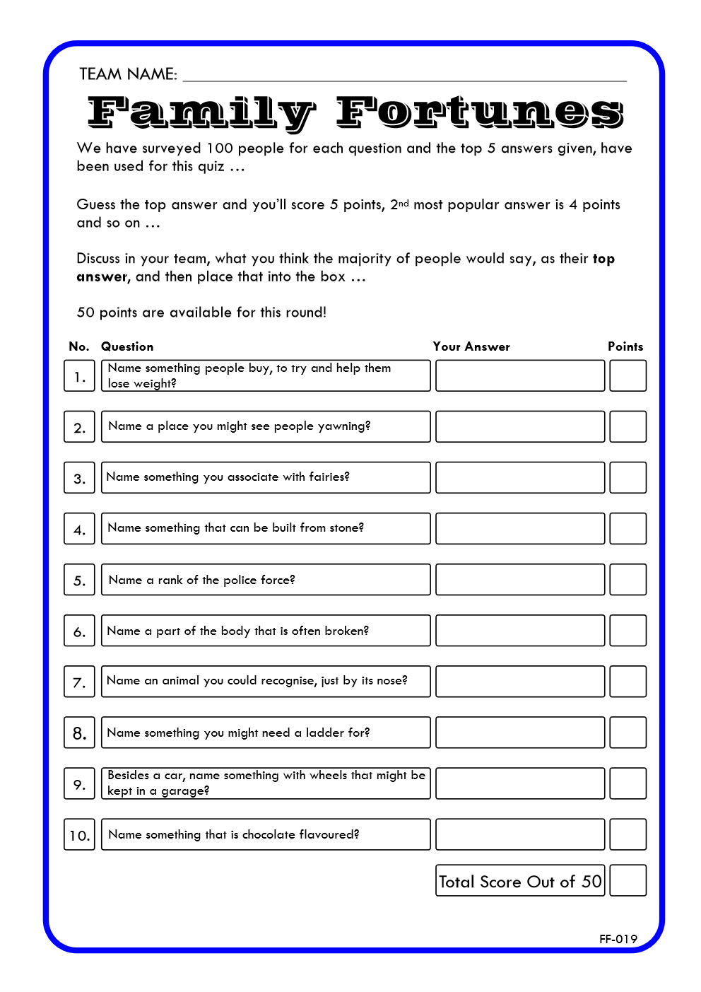 Family Fortunes Game 19 | Family Fortunes Questions And Answers | Instant Download