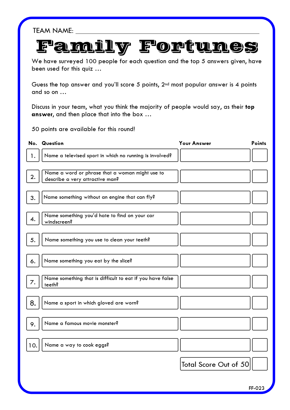 Family Fortunes Game 23 | Family Fortunes Questions And Answers | Instant Download