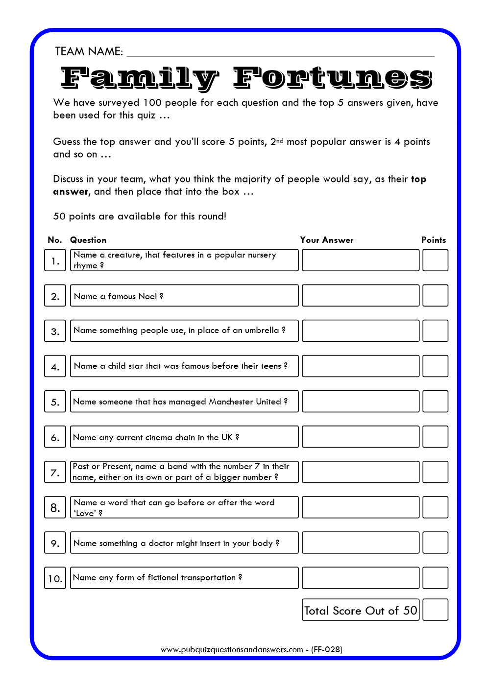 Family Fortunes Game 28 | Family Fortunes Questions And Answers | Instant Download