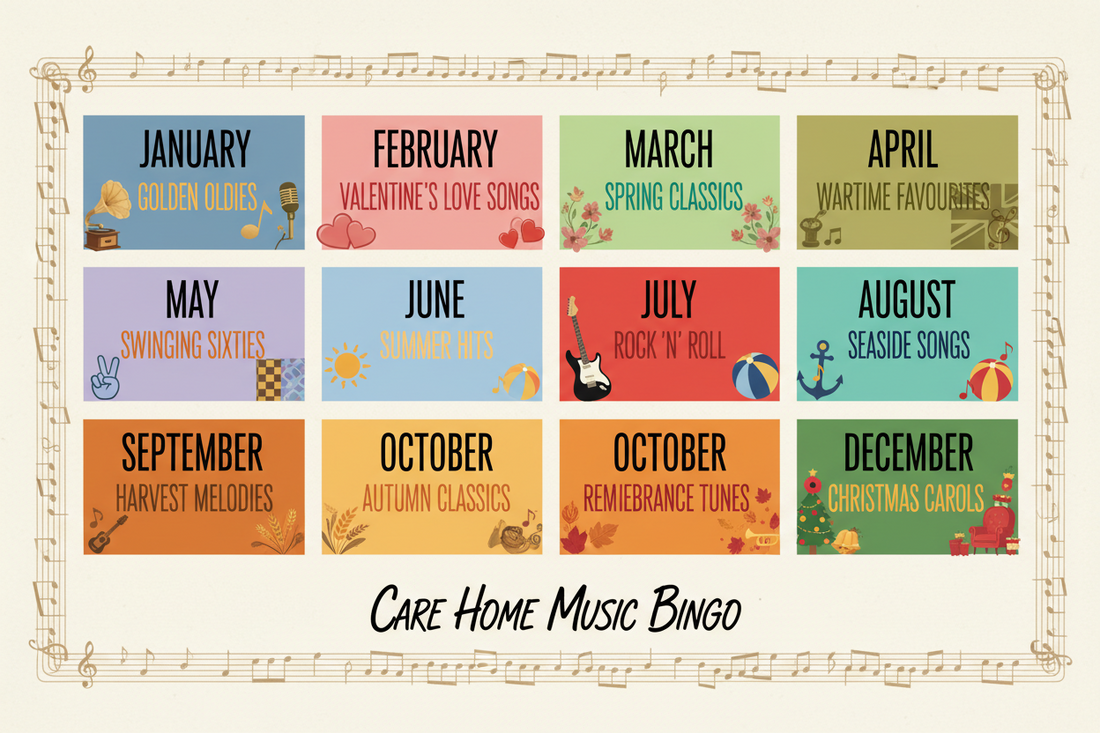 Activity Planning Calendar: Monthly Music Bingo Themes for Care Homes