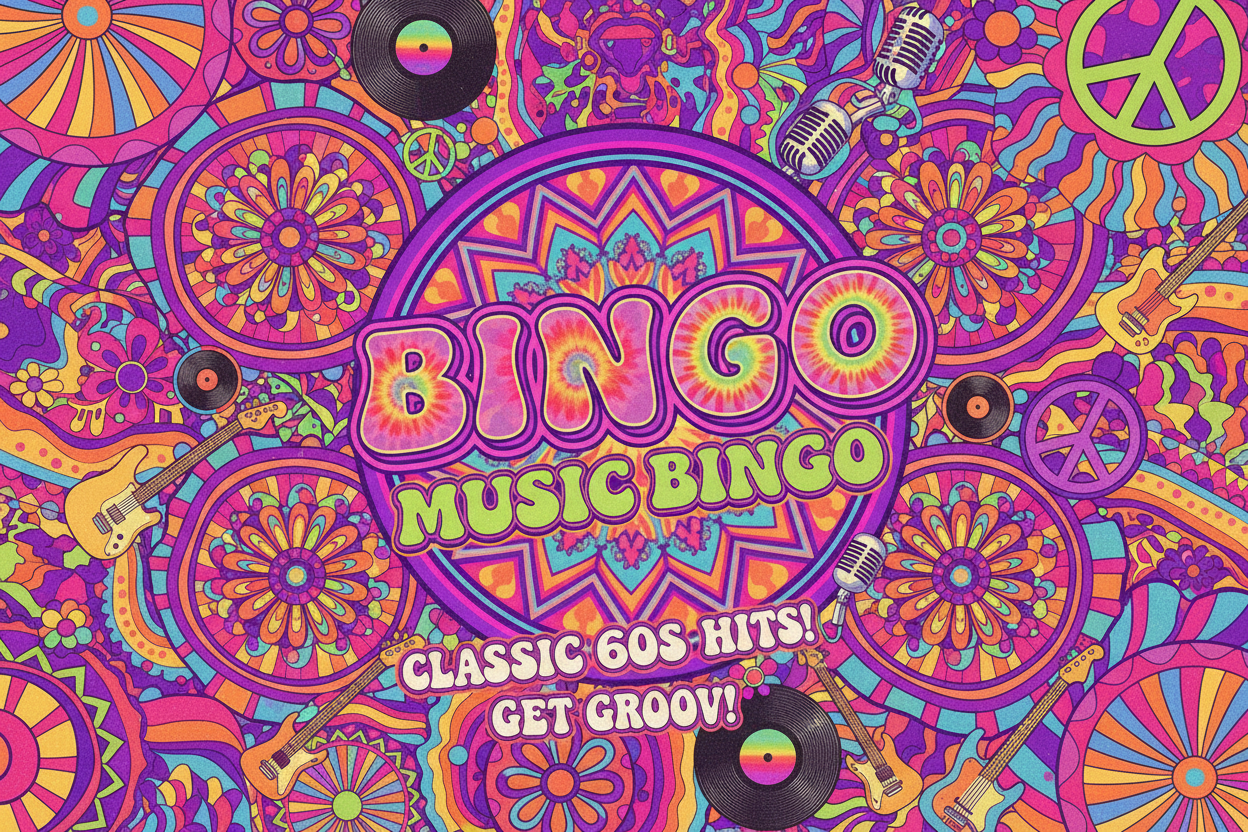 Groovy 60s Psychedelic Hits Music Bingo: A Trip Down Memory Lane
