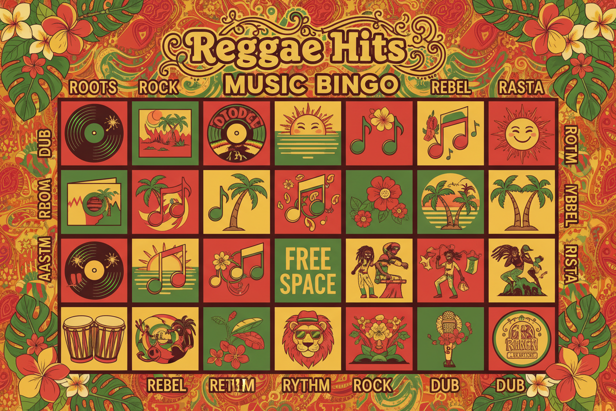 Game 132: Reggae Hits Music Bingo - Island Vibes Party Game | Boogie ...