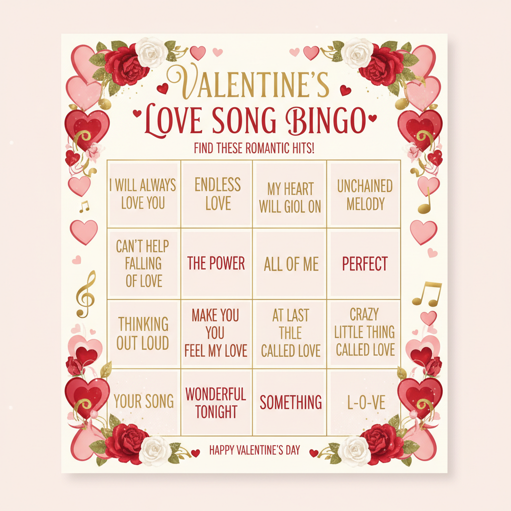 Valentine's Day Music Bingo: The Perfect Game for Your Love Songs Celebration