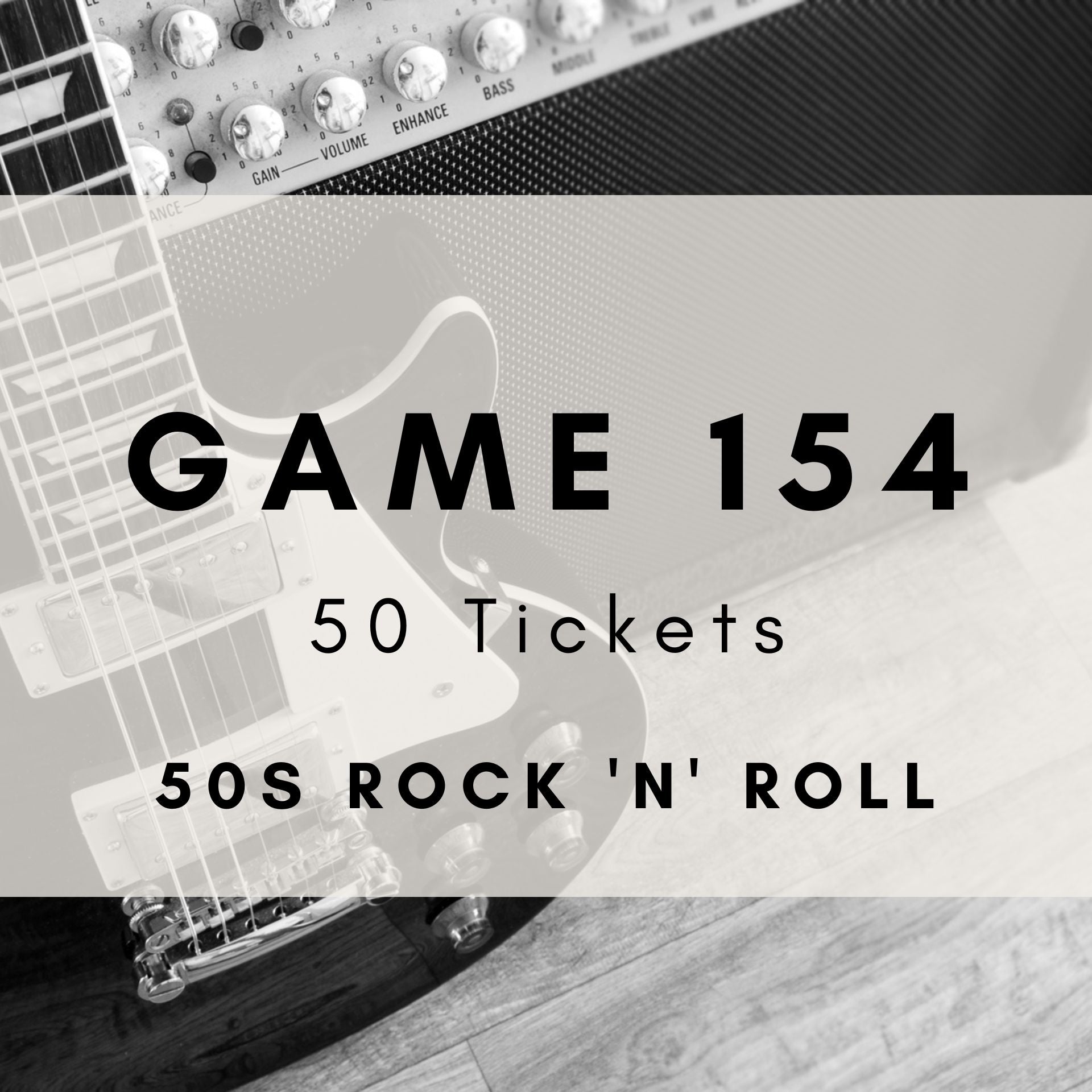 Printable 50s rock and roll music bingo cards with 48 classic hits including Elvis Presley and Chuck Berry. 50 tickets