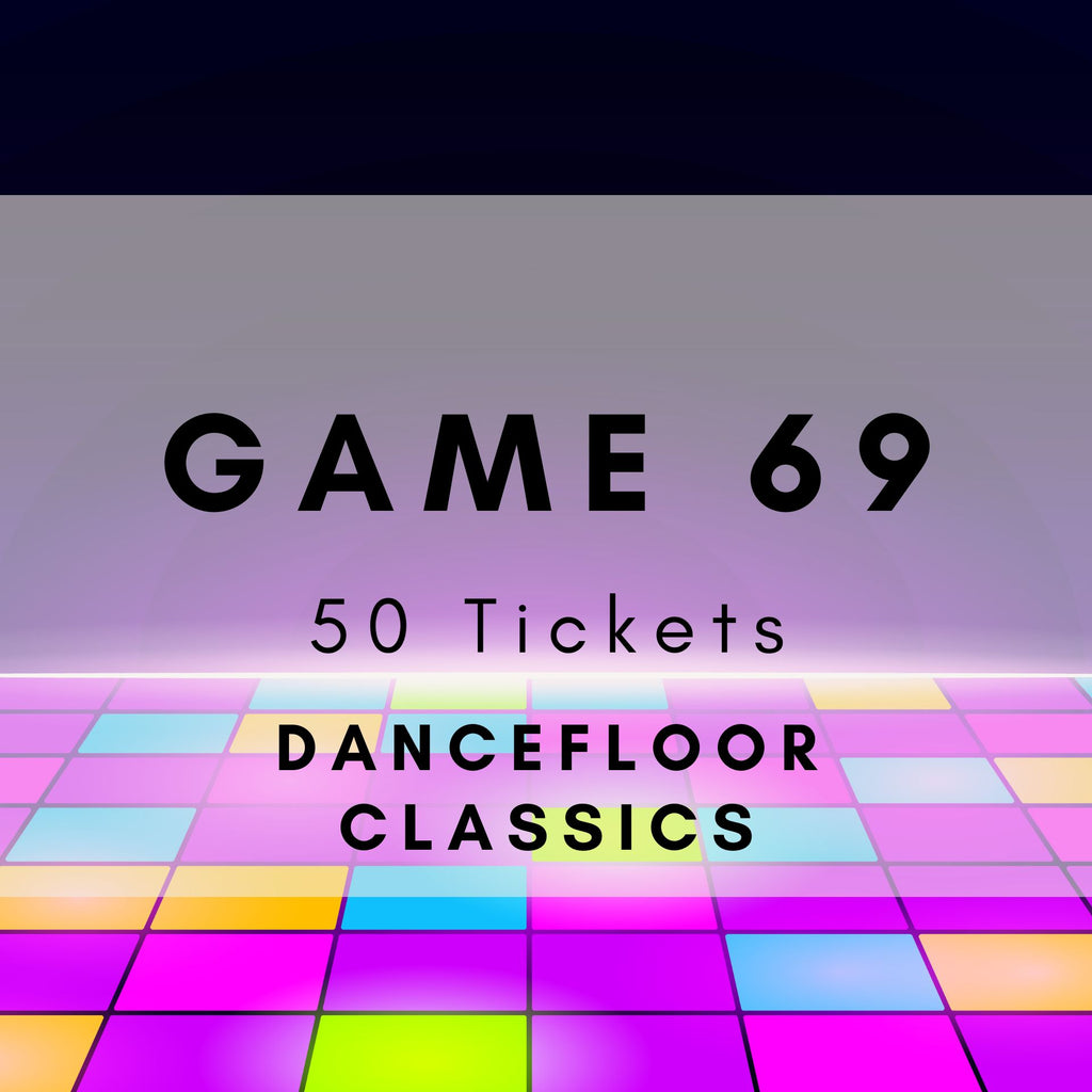 Dancefloor classics music bingo printable game with party anthems. 50 tickets