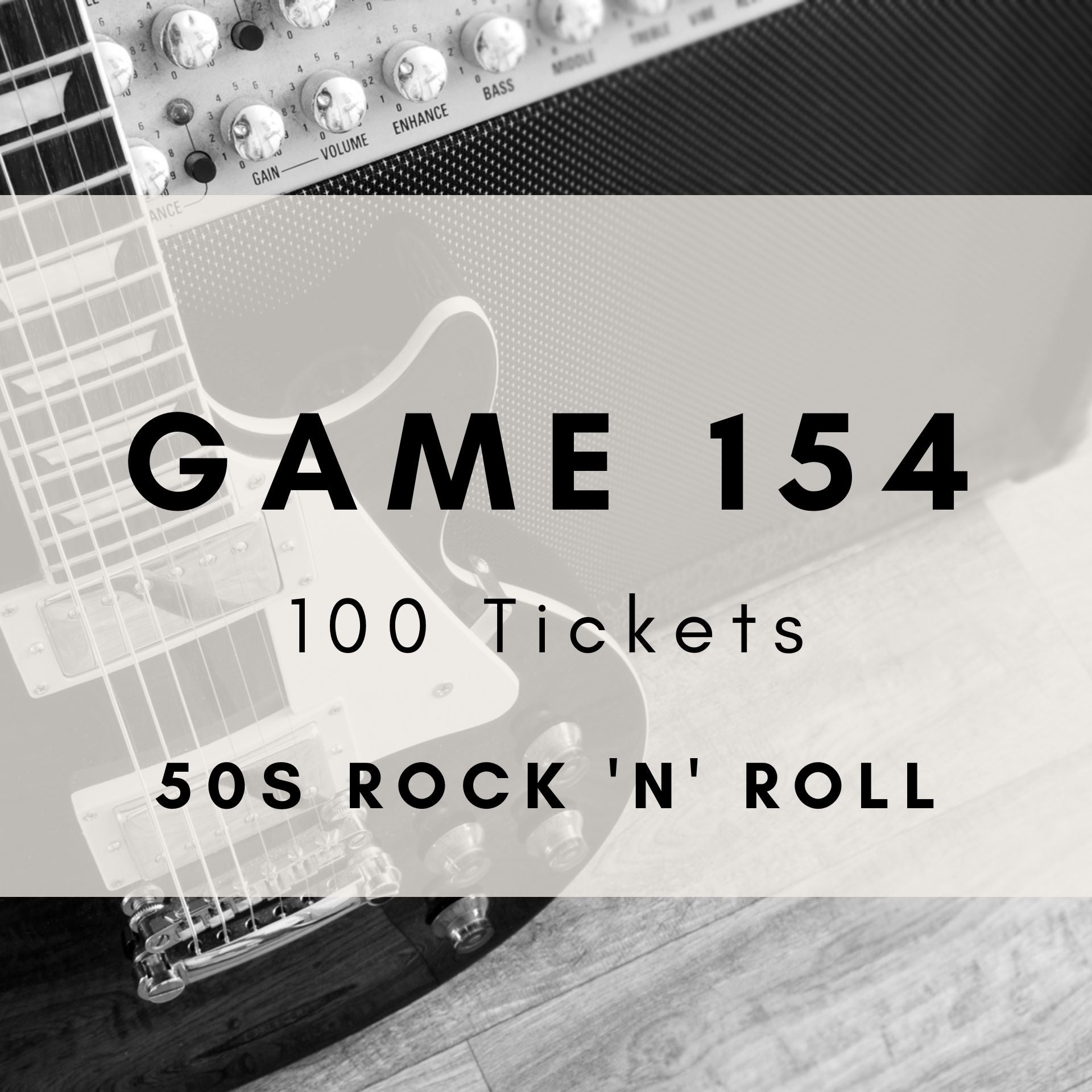 Printable 50s rock and roll music bingo cards with 48 classic hits including Elvis Presley and Chuck Berry. 100 tickets