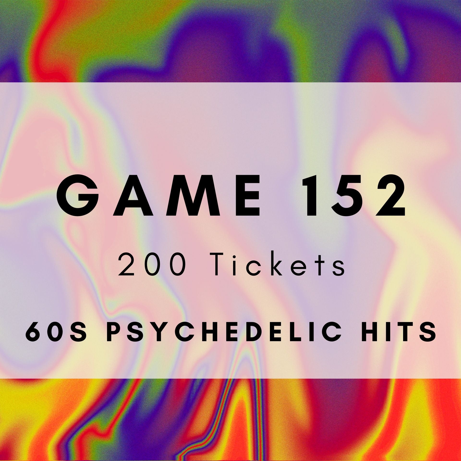 60s Psychedelic Hits music bingo game with printable tickets featuring Purple Haze and Lucy In The Sky With Diamonds. 200 tickets