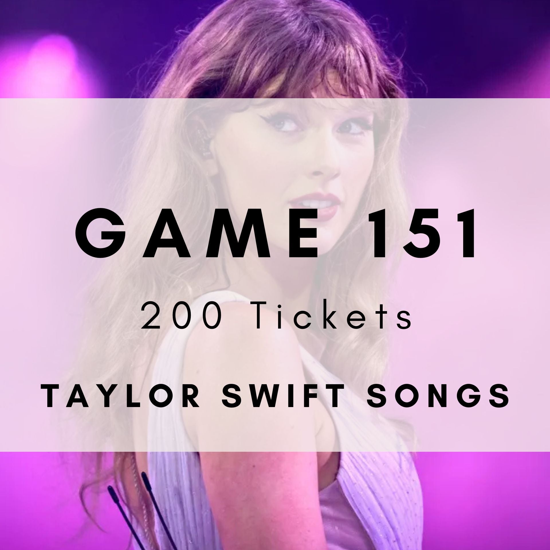 Taylor Swift Era music bingo printable game tickets with Spotify playlist and 48 classic songs. 200 tickets