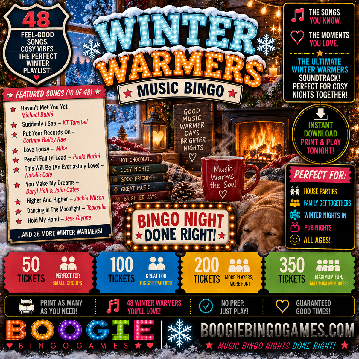 Winter Warmers Music Bingo in 50, 100, 200 and 350 Ticket Options