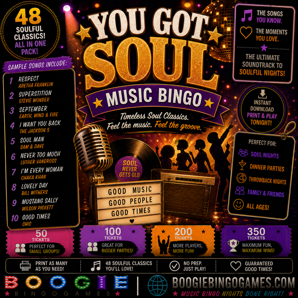 You Got Soul Music Bingo - Available in 50, 100, 200 and 350 Ticket Options