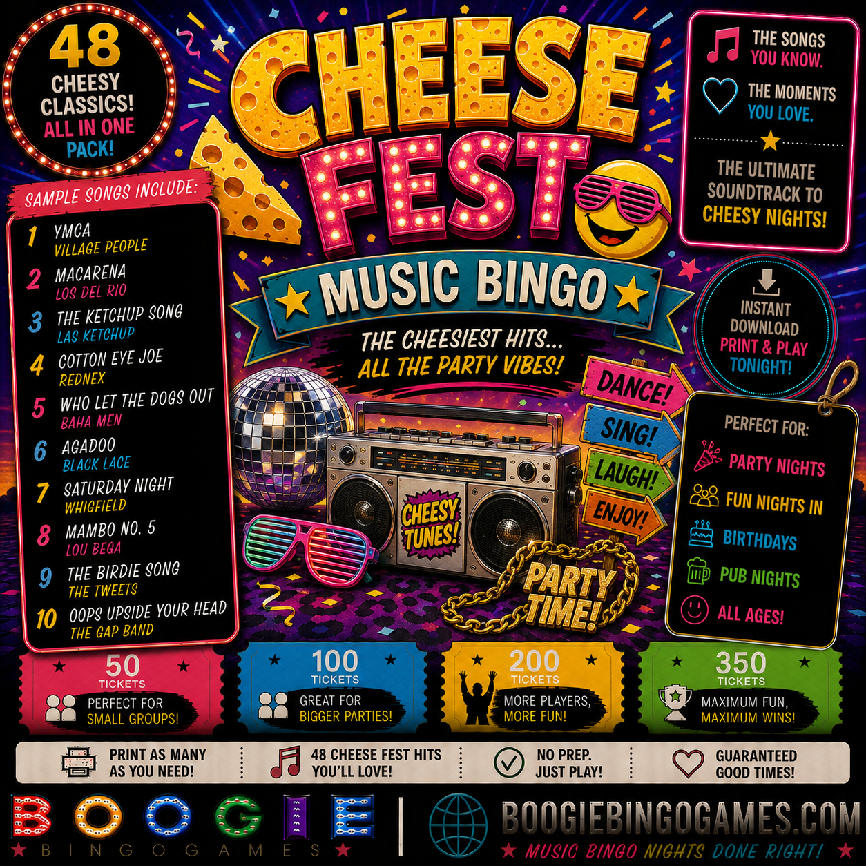 Cheese Fest Music Bingo - Available in 50, 100, 200 and 350 Ticket Options