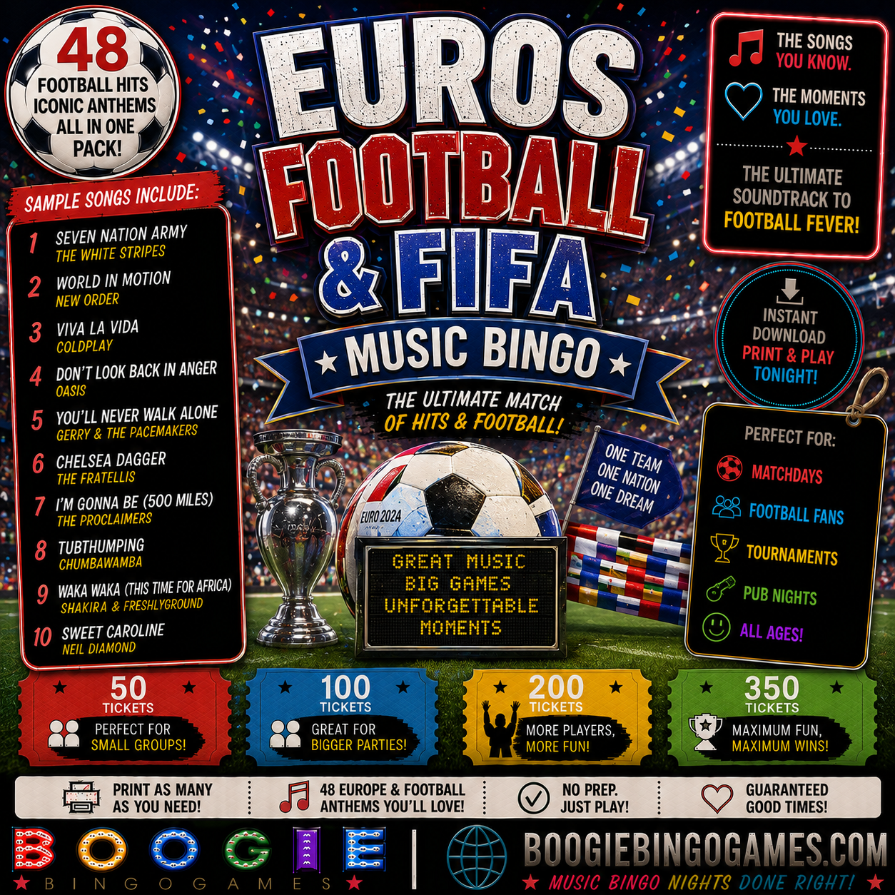 Euros, Football & FIFA Music Bingo - Available in 50, 100, 200 and 350 Ticket Options