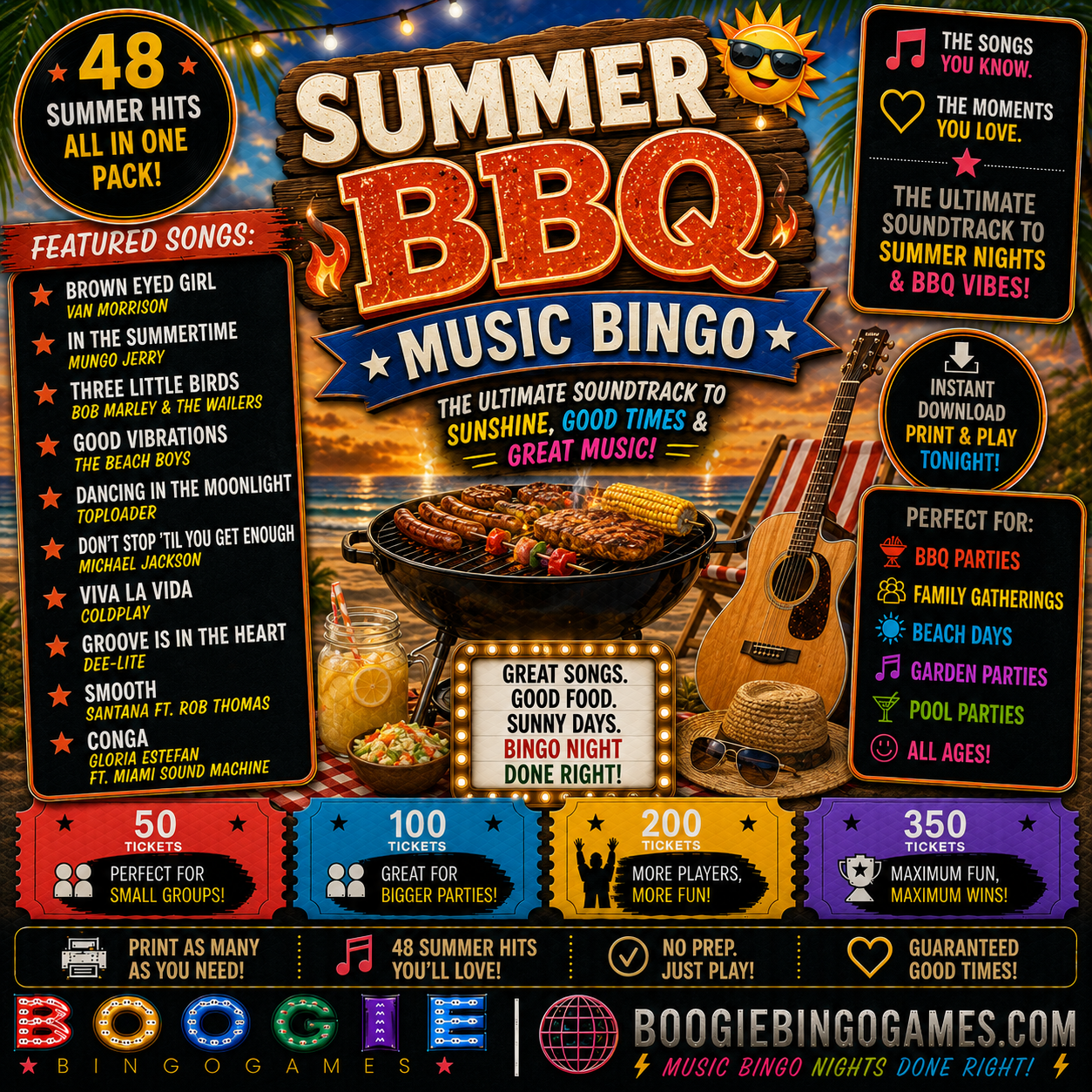 Summer BBQ Music Bingo - Available in 50, 100, 200 and 350 Ticket Options
