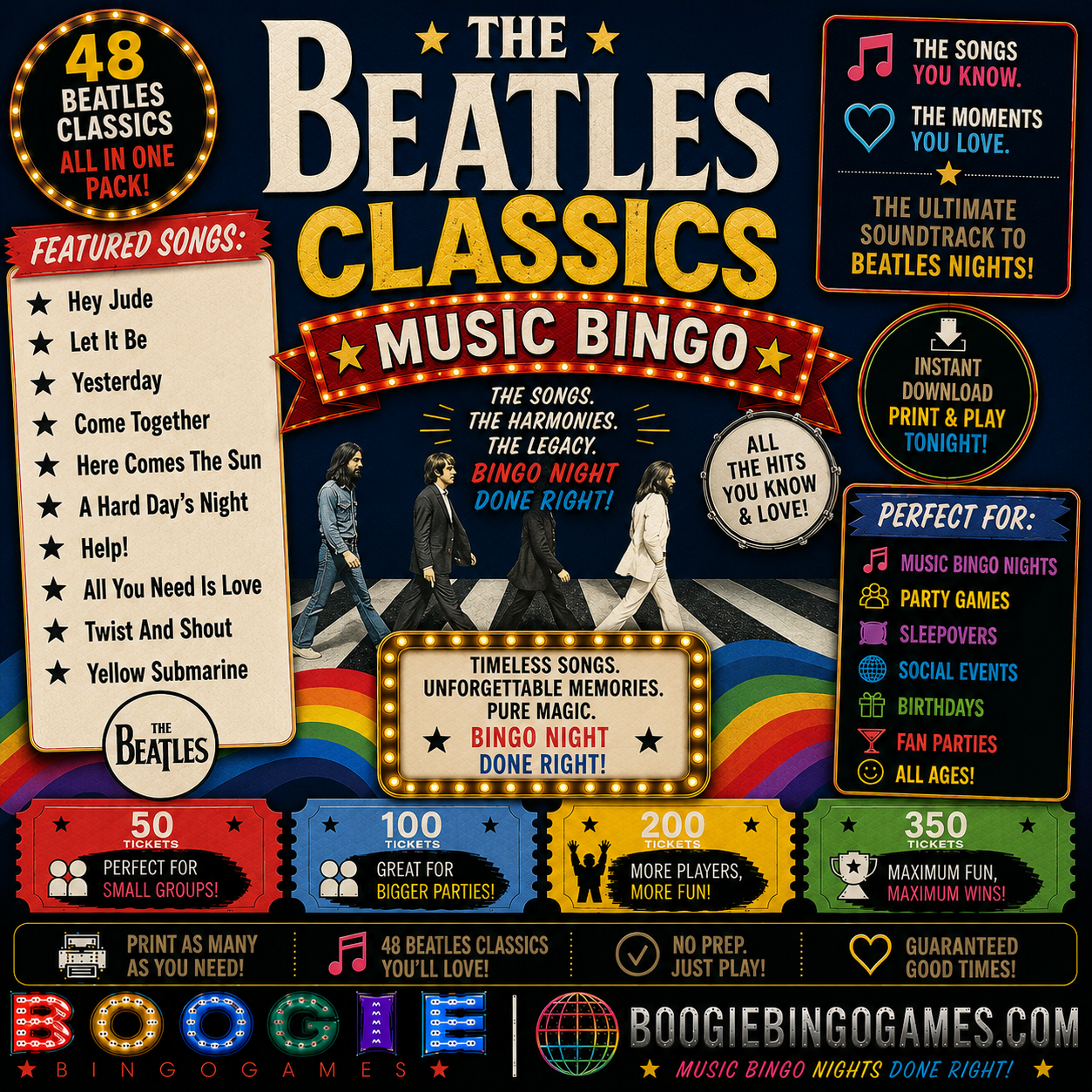 Beatles Classics Music Bingo - Available in 50, 100, 200 and 350 Ticket Options