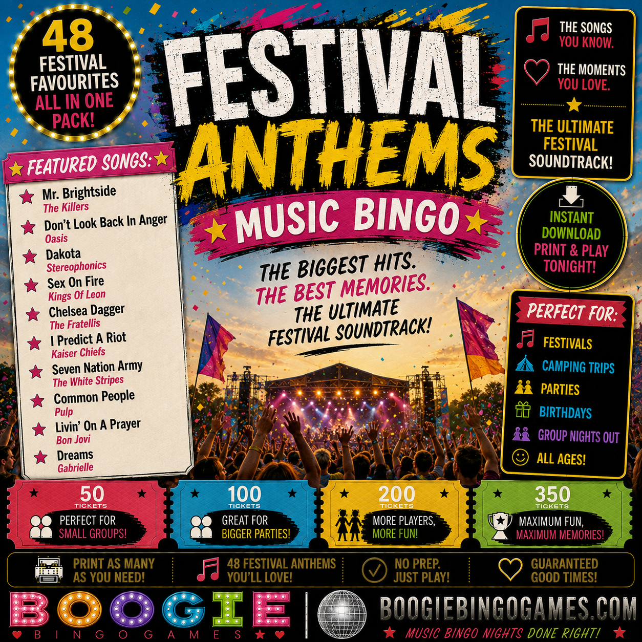 Festival Anthems Music Bingo - Available in 50, 100, 200 and 350 Ticket Options
