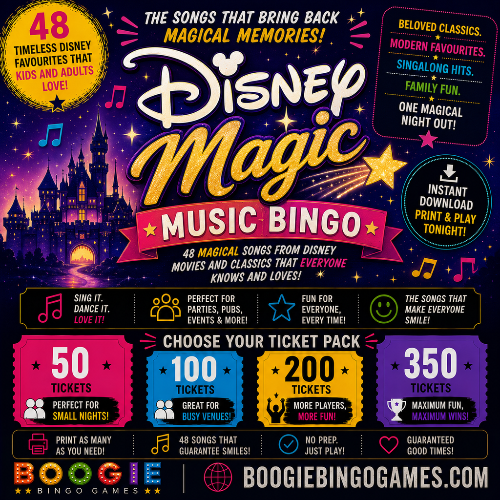 Disney Magic Music Bingo In 50, 100, 200 and 350 Ticket Options
