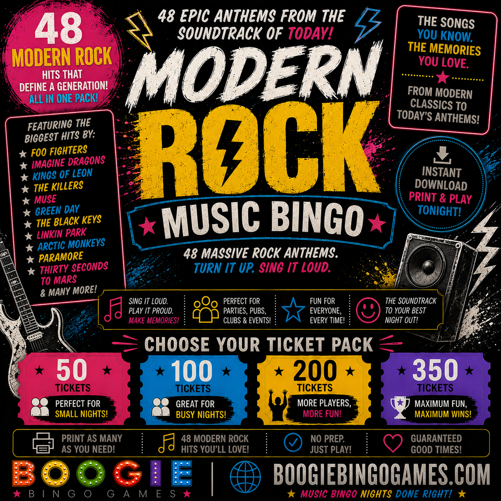 Modern Rock - Available in 50, 100, 200 and 350 Ticket Options