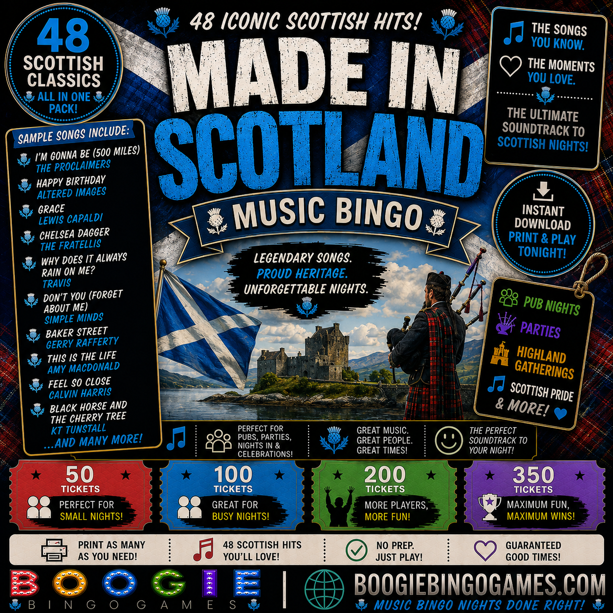 Made In Scotland Music Bingo - Available in 50, 100, 200 and 350 Ticket Options