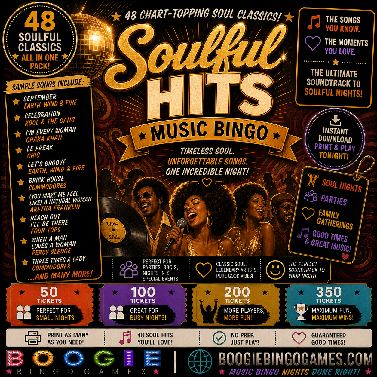 Soulful Hits Music Bingo - Available in 50, 100, 200 and 350 Ticket Options