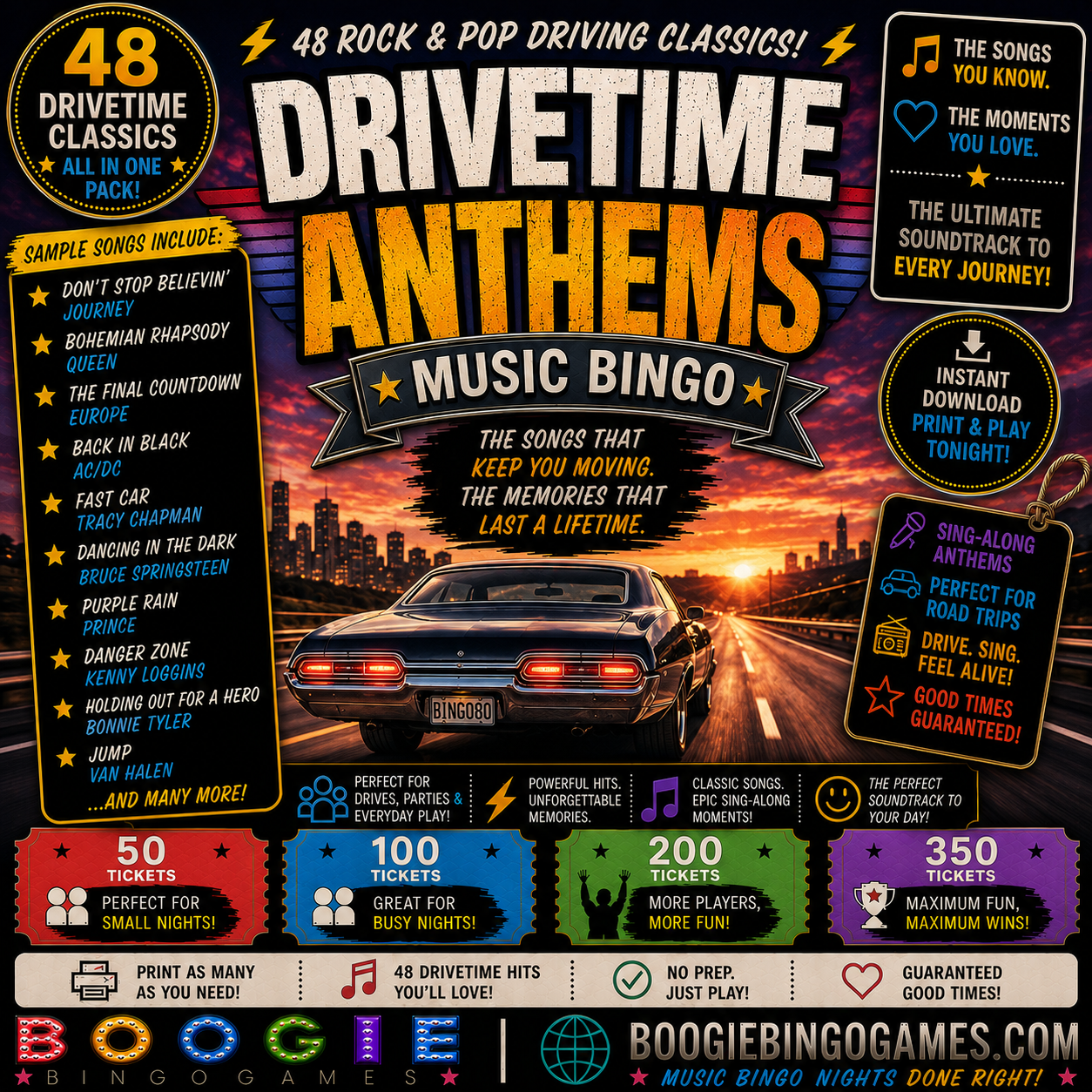 Drivetime Anthems Music Bingo - Available in 50, 100, 200 and 350 Ticket Options