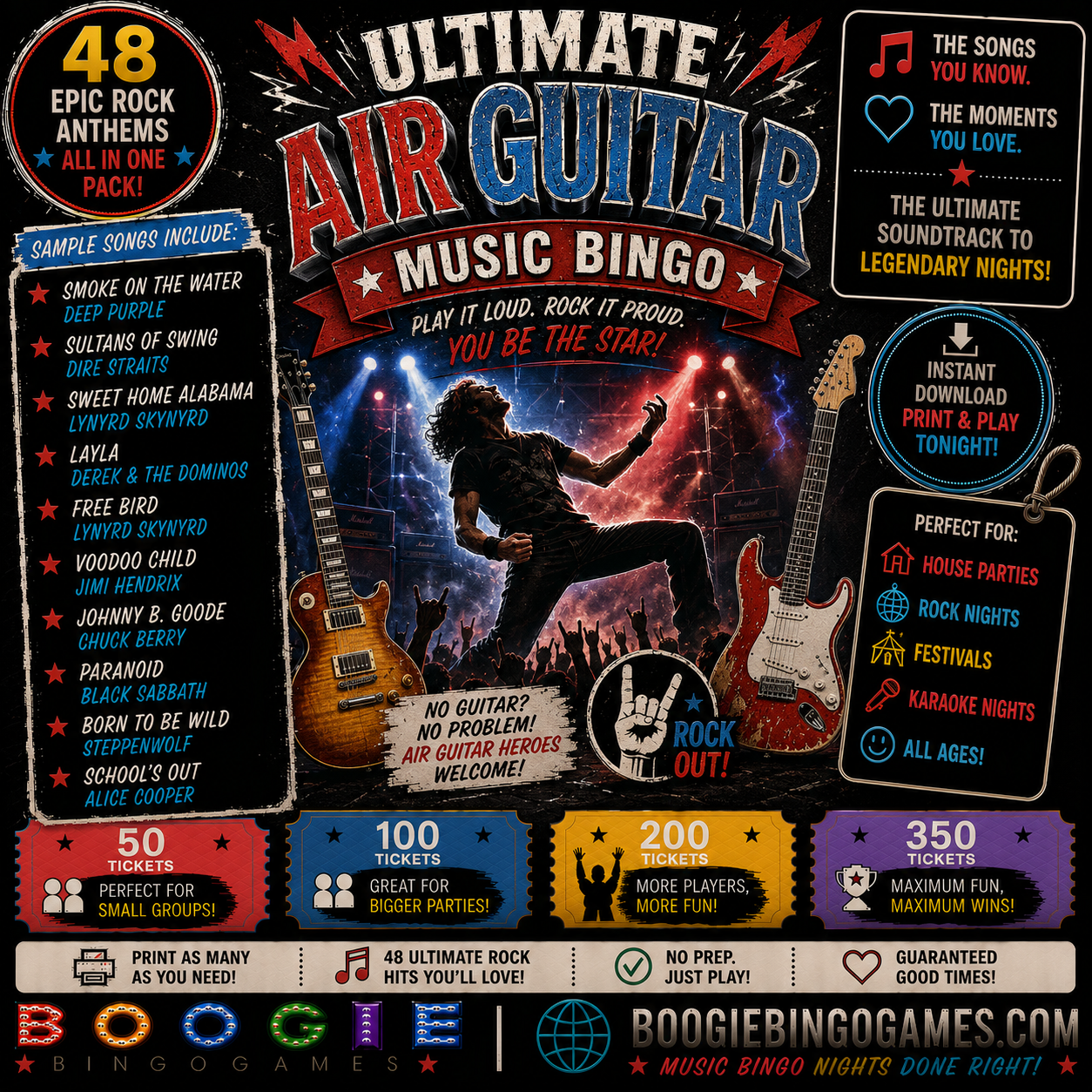 Ultimate Air Guitar Music Bingo - Available in 50, 100, 200 and 350 Ticket Options