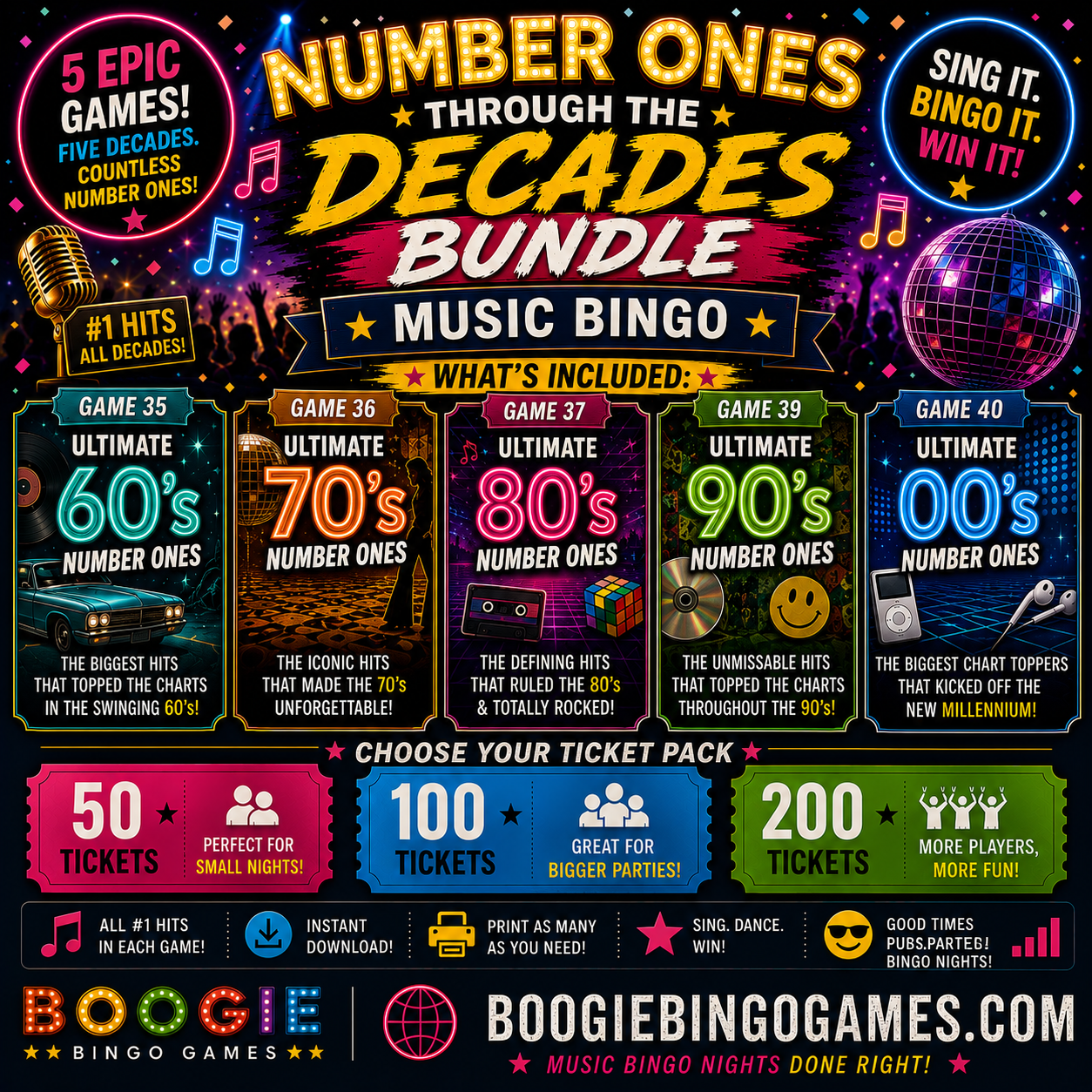 Number Ones Through The Decades Bundle - chart-topping hits from multiple eras. 50, 100 and 200 ticket options