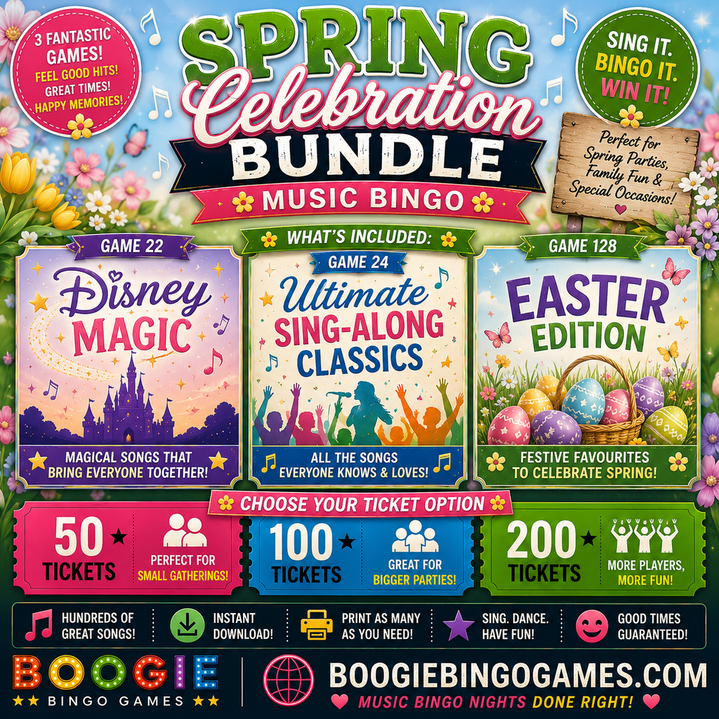 Spring Celebration Family Music Bingo Bundle - 50, 100 and 200 Ticket Options
