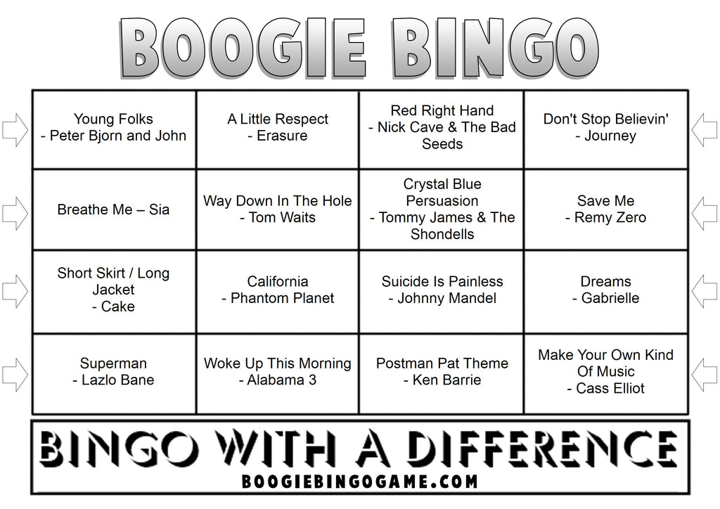 Ultimate TV Themes &amp; TV Hits Sample Music Bingo Ticket