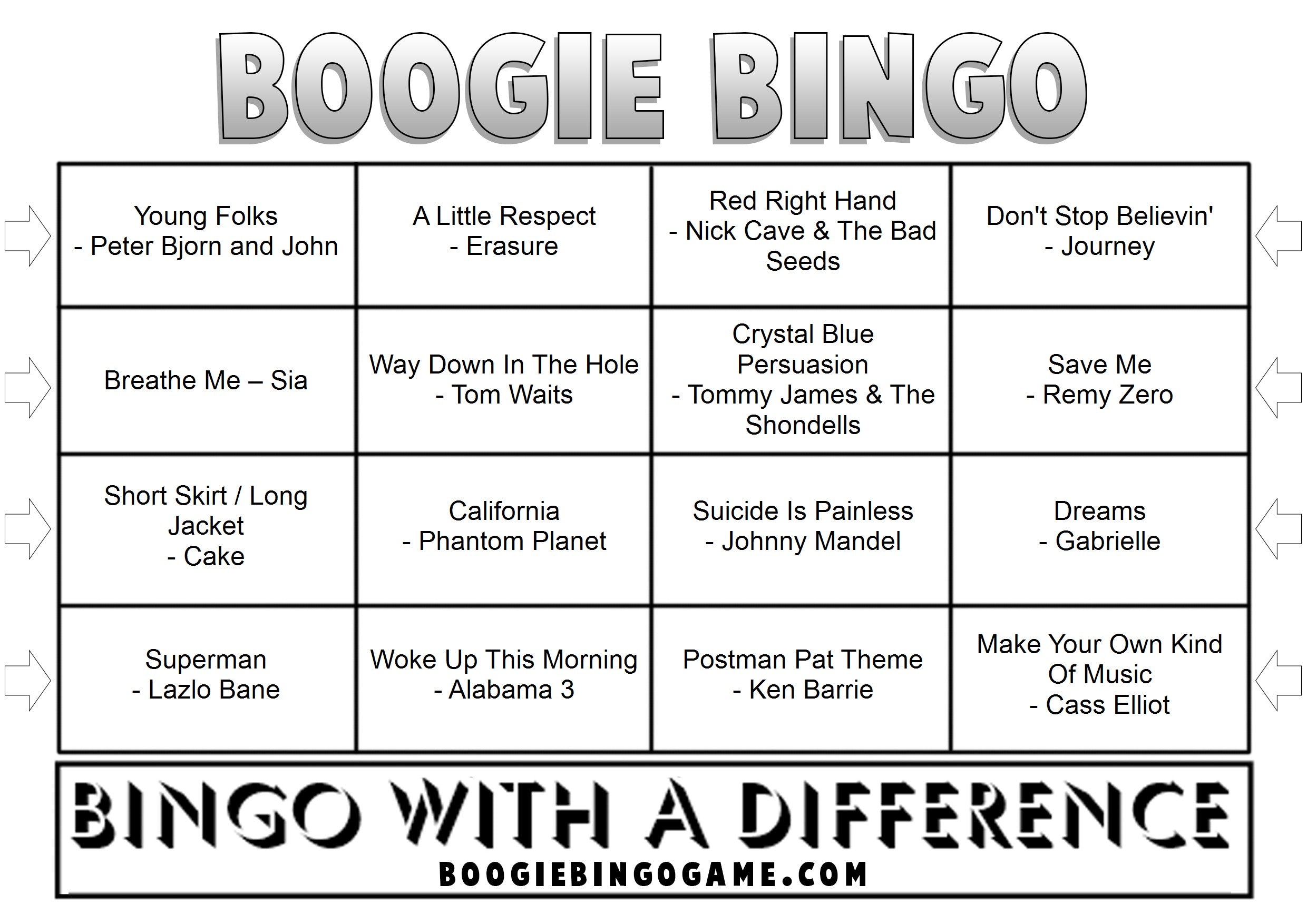 Ultimate TV Themes &amp; TV Hits Sample Music Bingo Ticket