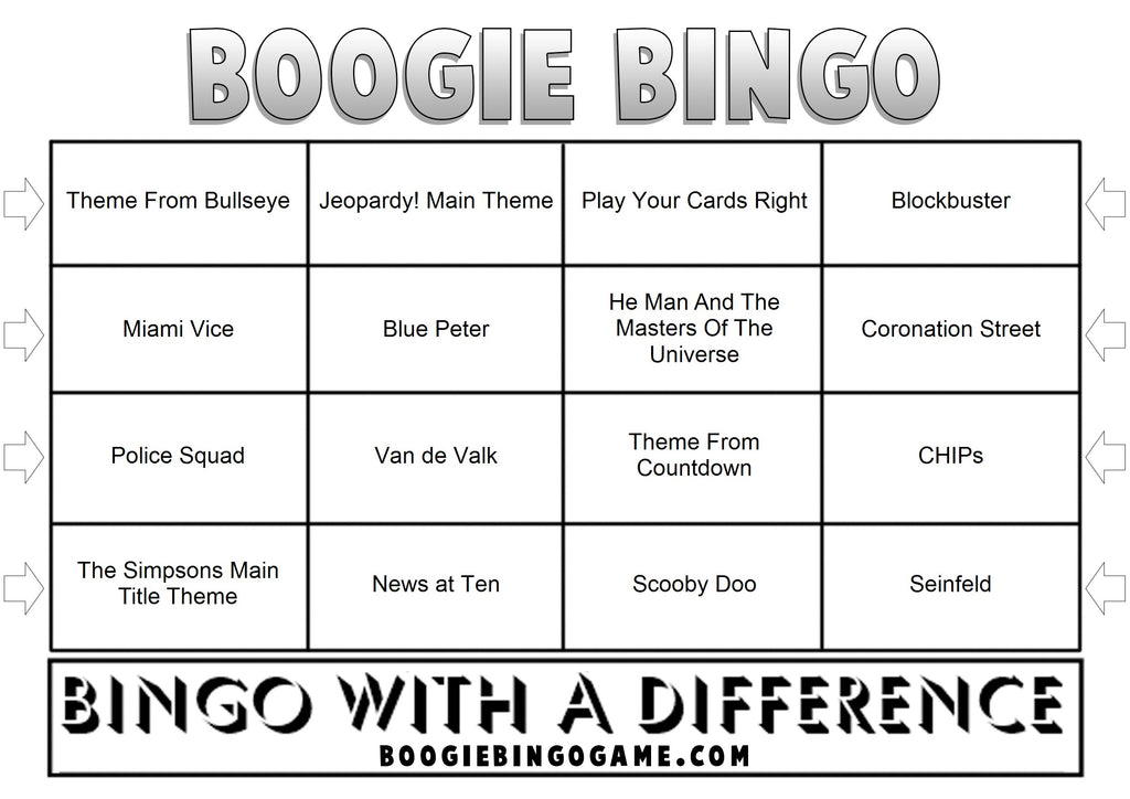 Game 145 | TV Theme Tunes | Boogie Bingo | Printable Music Bingo Tickets