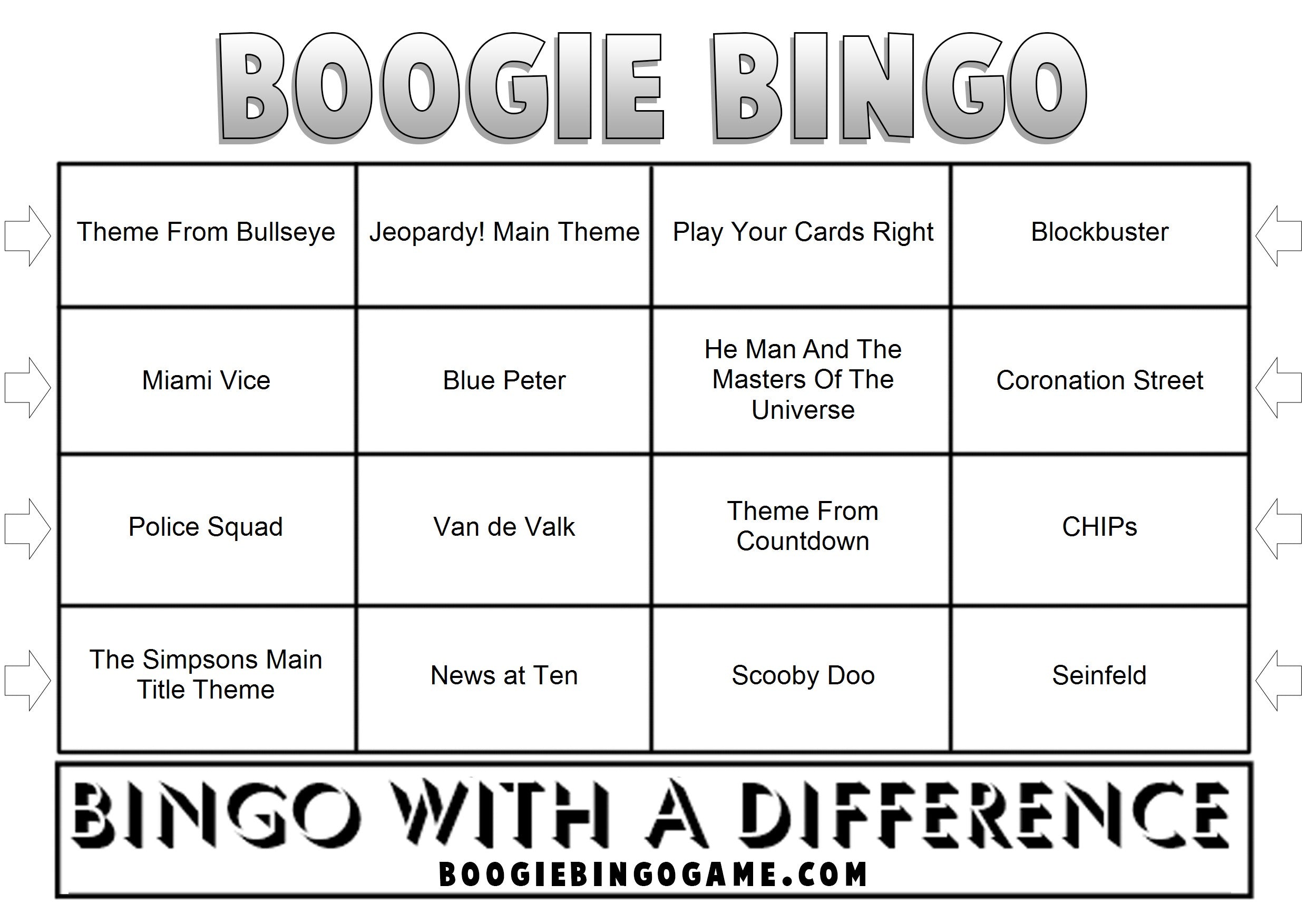 Game 145 | TV Theme Tunes | Boogie Bingo | Printable Music Bingo Tickets