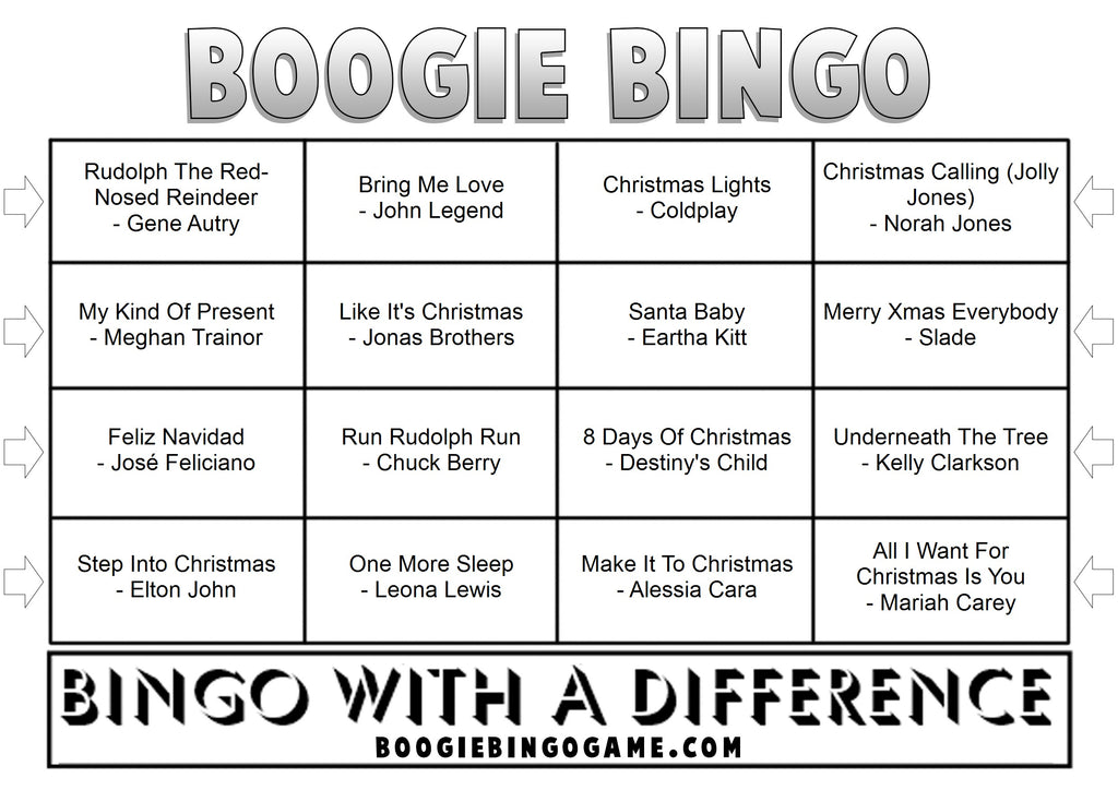 Christmas Hits Through The Decades  Sample Music Bingo Ticket