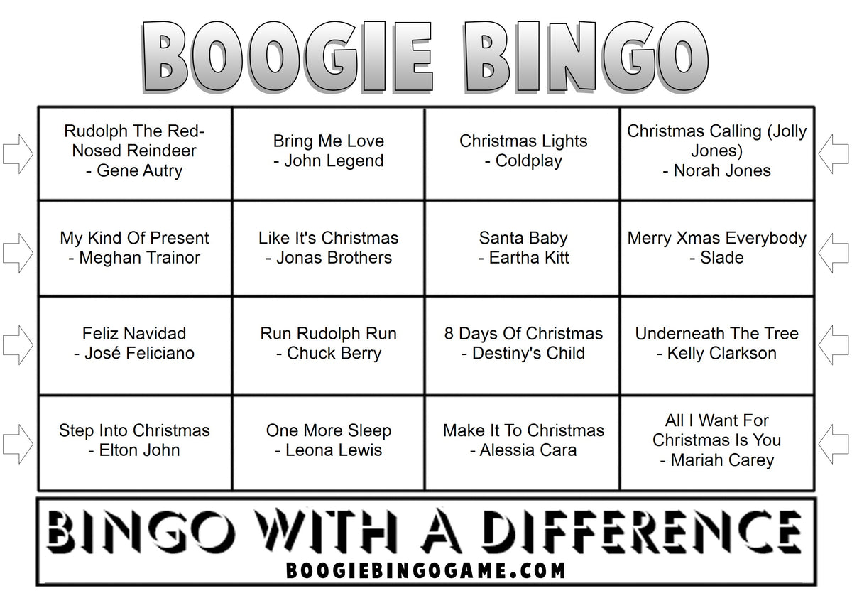 Christmas Hits Through The Decades  Sample Music Bingo Ticket