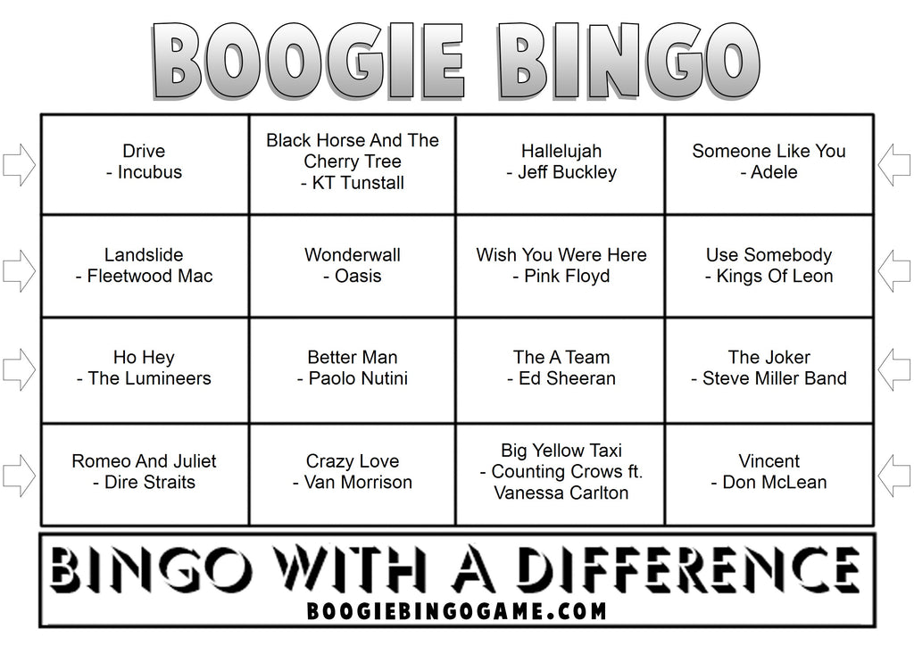 Ultimate Acoustic Favourites Music Bingo Sample Ticket
