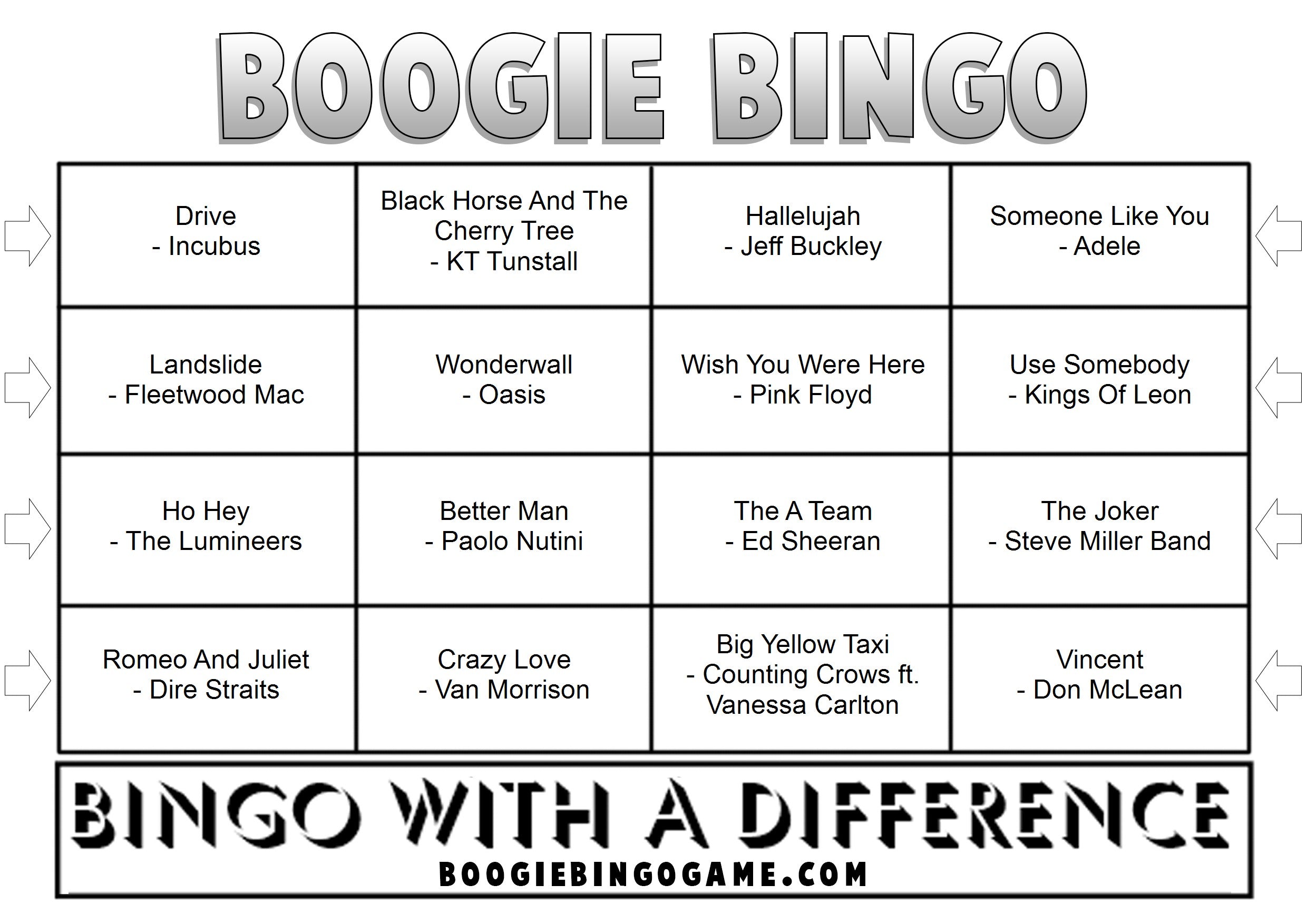 Ultimate Acoustic Favourites Music Bingo Sample Ticket