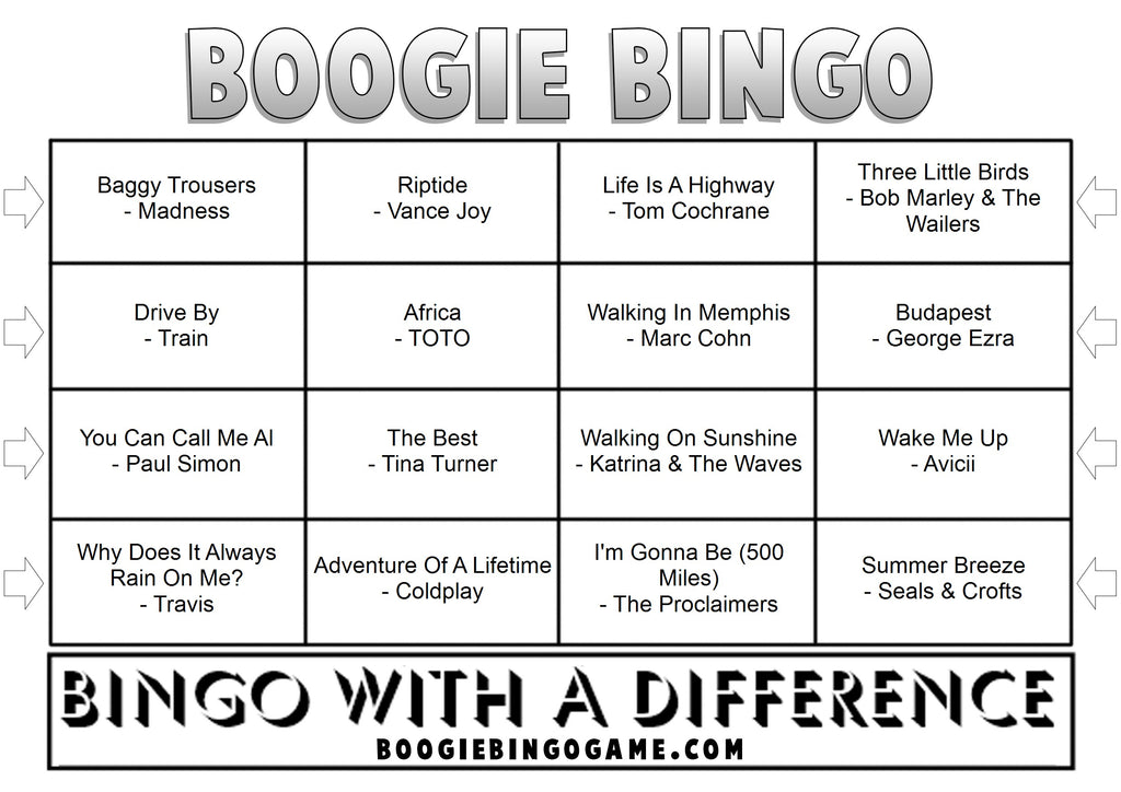 Road Trip Anthems - Sample Music Bingo Ticket