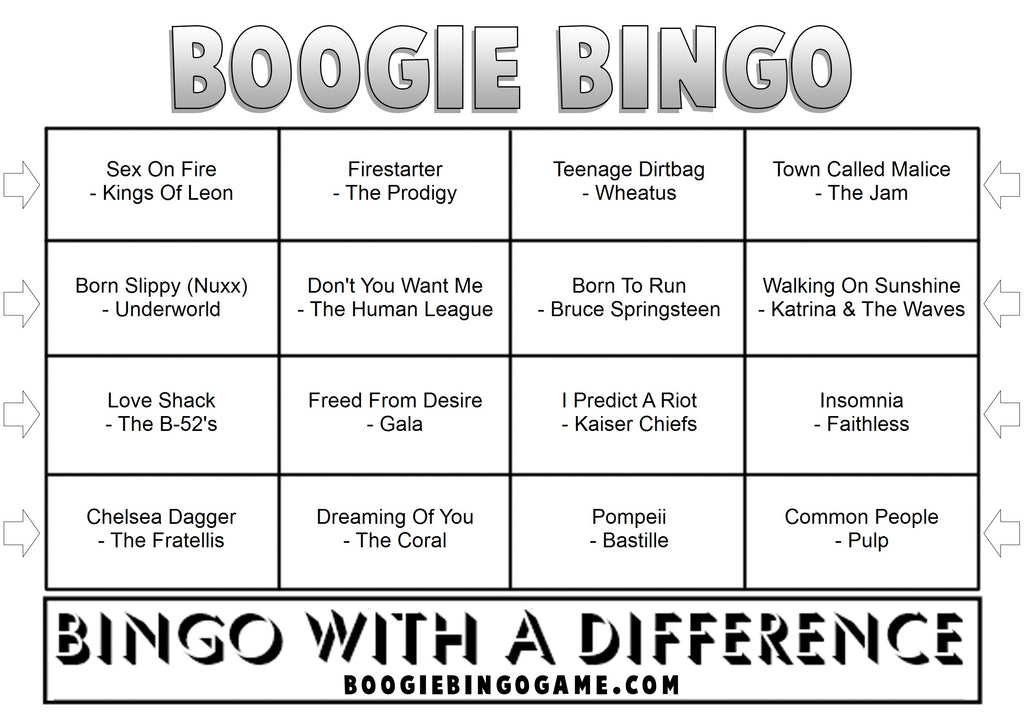 Festival Anthems Music Bingo Sample Ticket