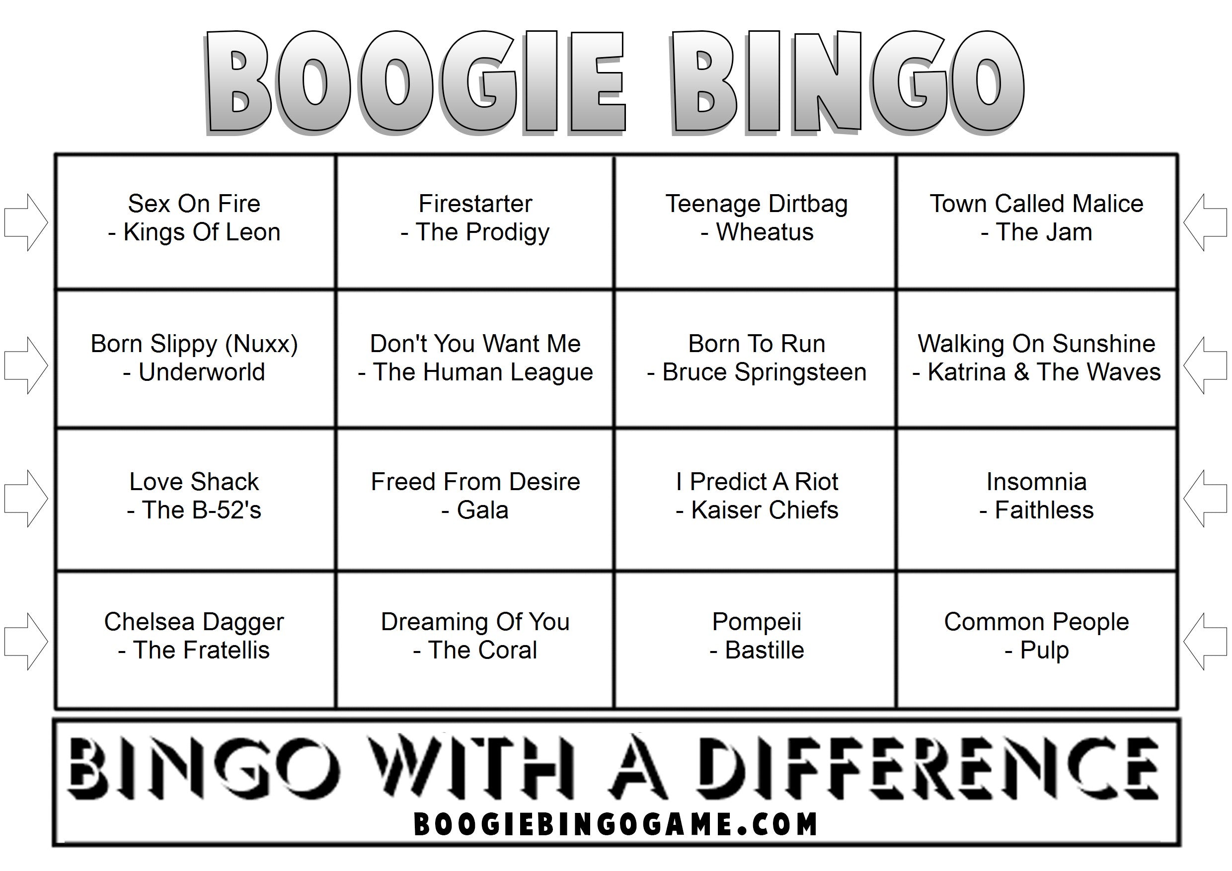 Festival Anthems Music Bingo Sample Ticket