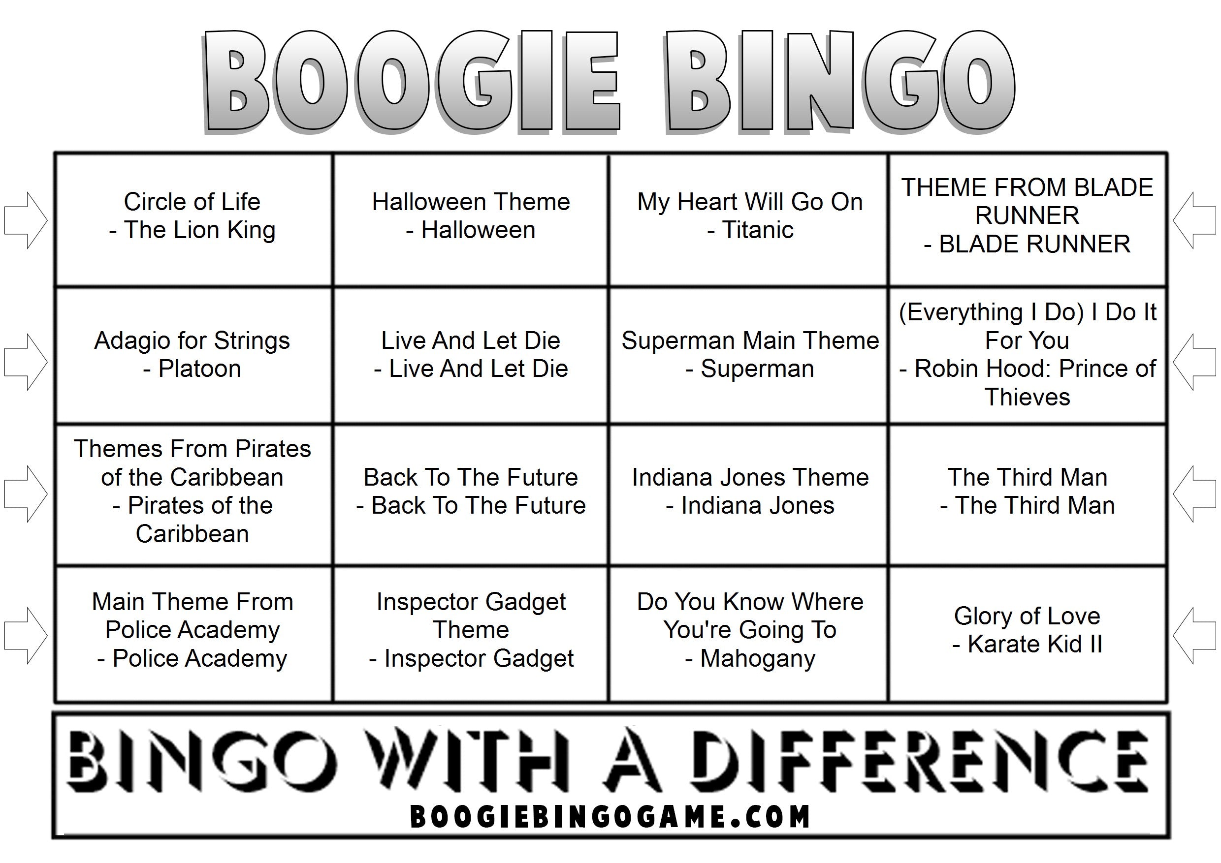 Game 146 | Film Soundtracks | Boogie Bingo | Printable Music Bingo Tickets