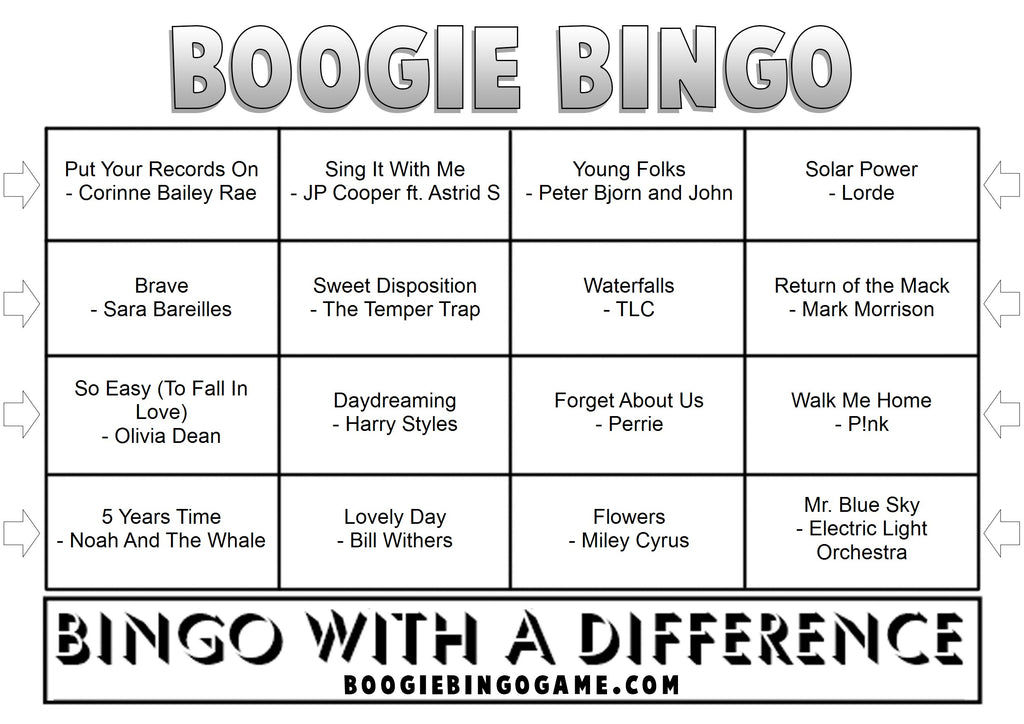 Summer Anthems Music Bngo Game - Sample Ticket of Summer Vibe Songs