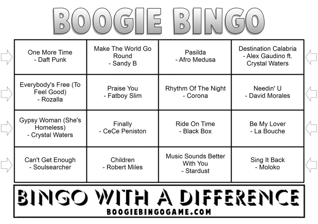 Ultimate Club Classics Sample Music Bingo Ticket