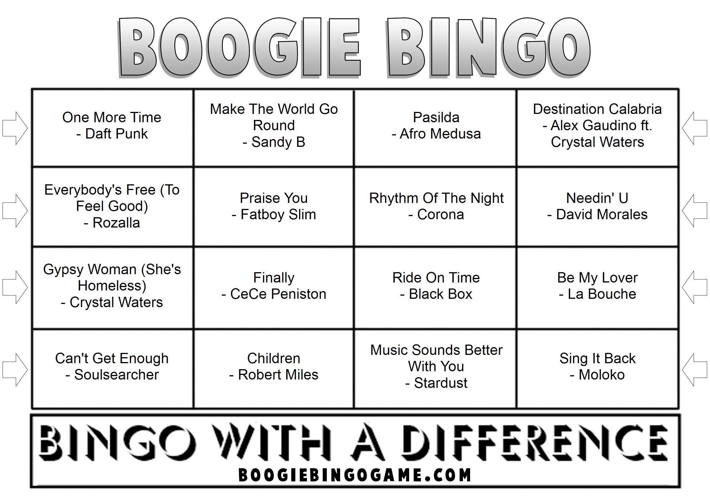 Ultimate Club Classics Sample Music Bingo Ticket