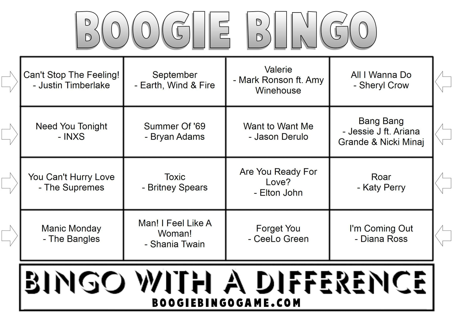 Game 108 | Feel Good Vibes | Boogie Bingo | Printable Music Bingo Tickets