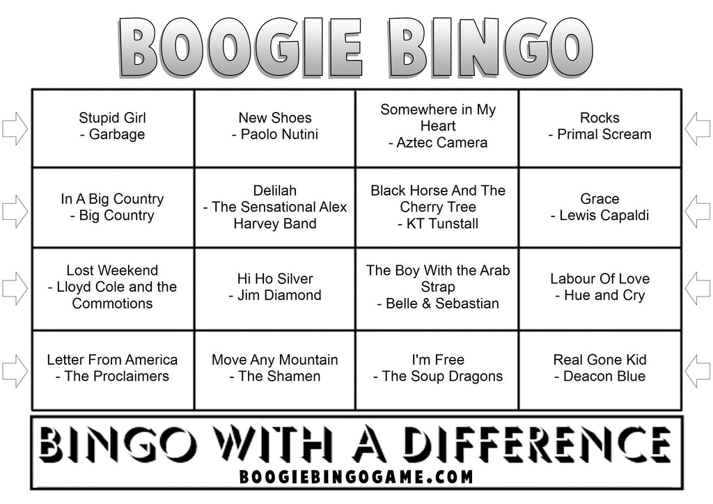 Made In Scotland | Boogie Bingo | Printable Music Bingo Ticket Sample