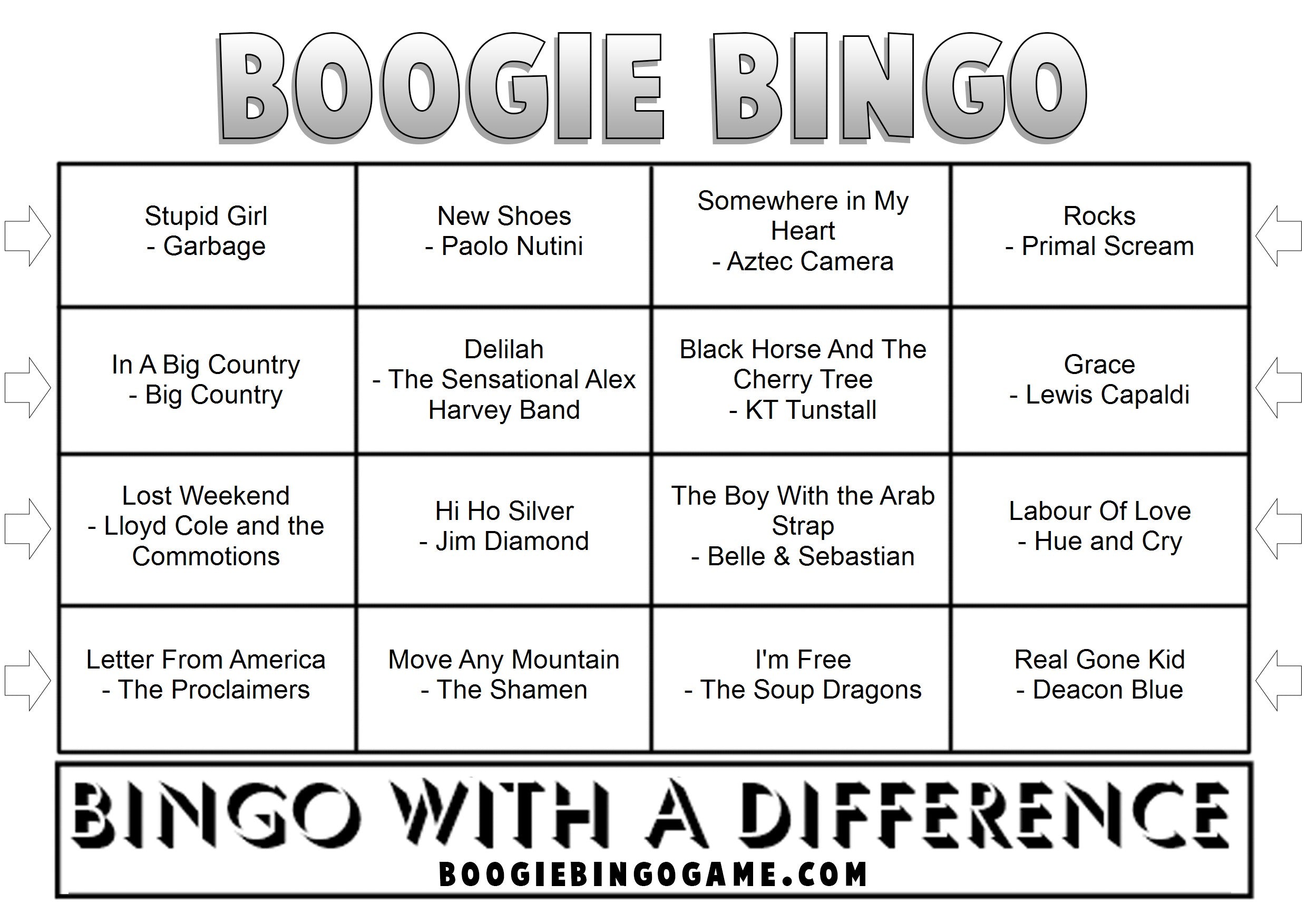 Made In Scotland | Boogie Bingo | Printable Music Bingo Ticket Sample
